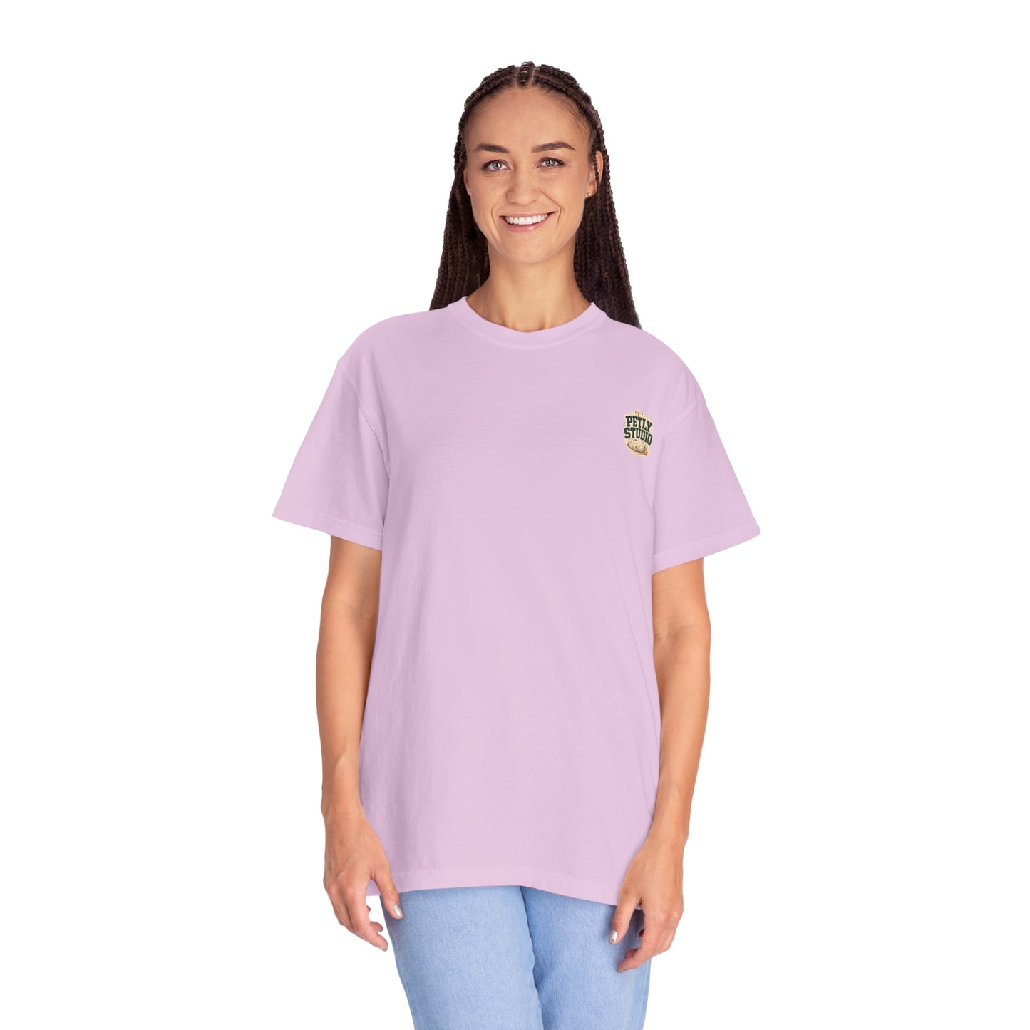 Petly Studio Cat T-Shirt — Retro Logo Tee with Cute Sleeping Cat