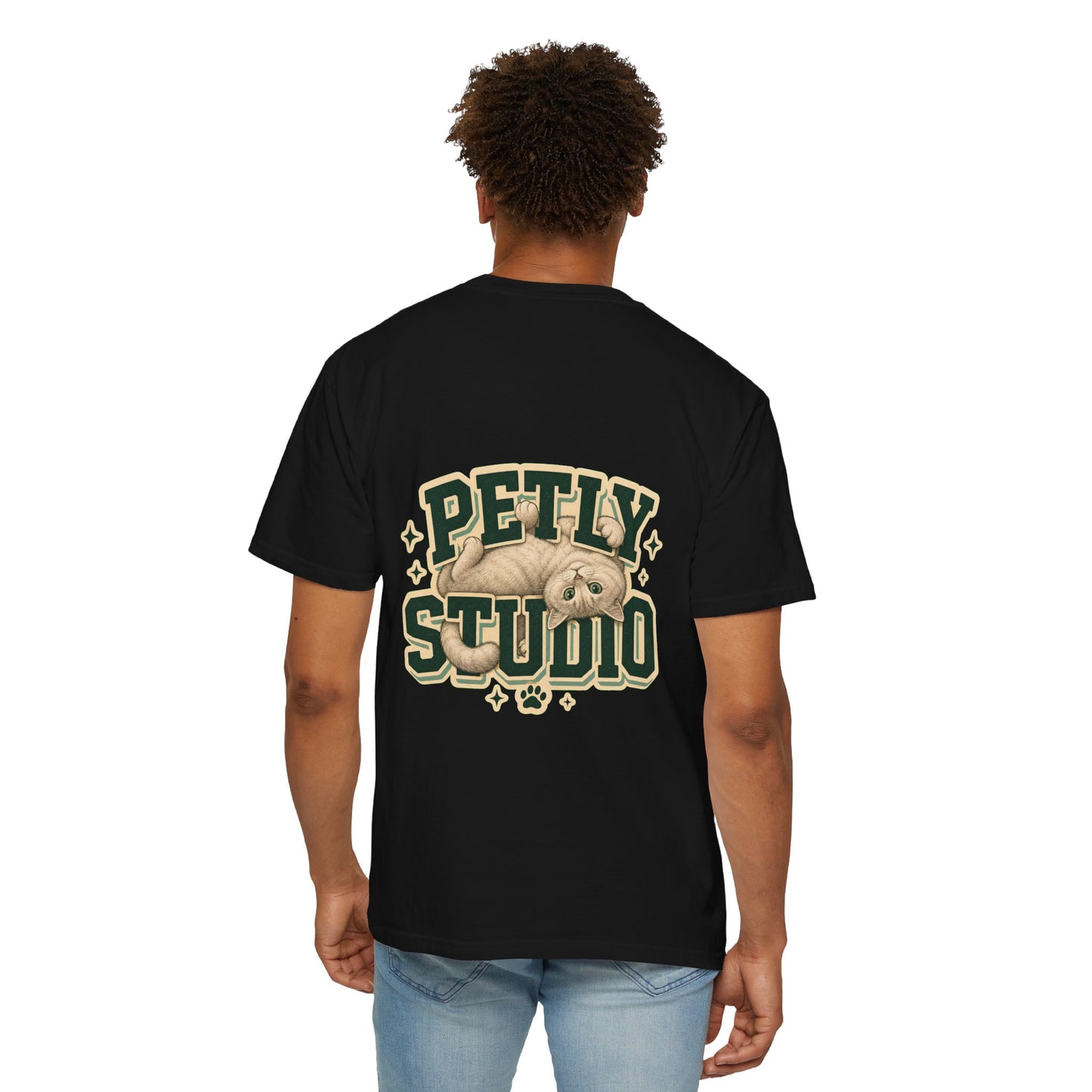Petly Studio Cat T-Shirt — Retro Logo Tee with Cute Sleeping Cat