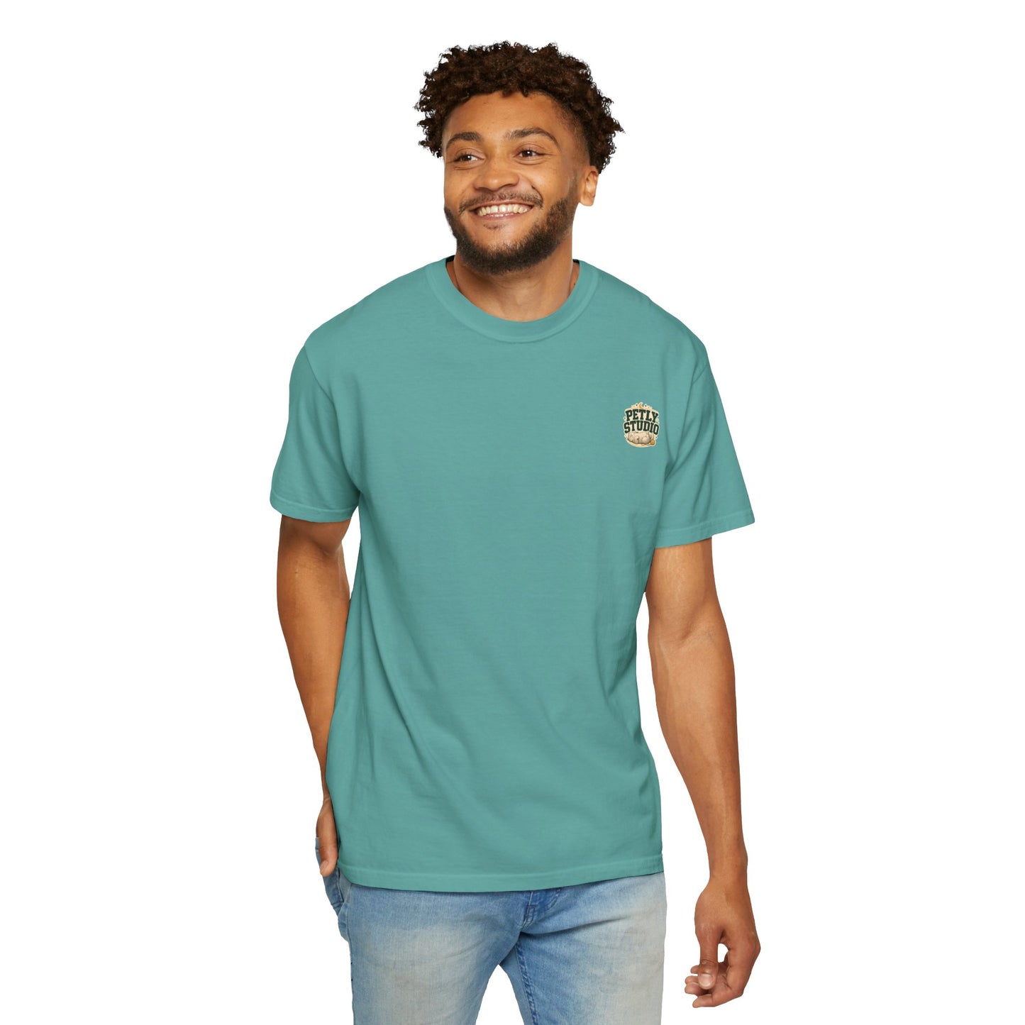 Petly Studio Cat T-Shirt — Retro Logo Tee with Cute Sleeping Cat