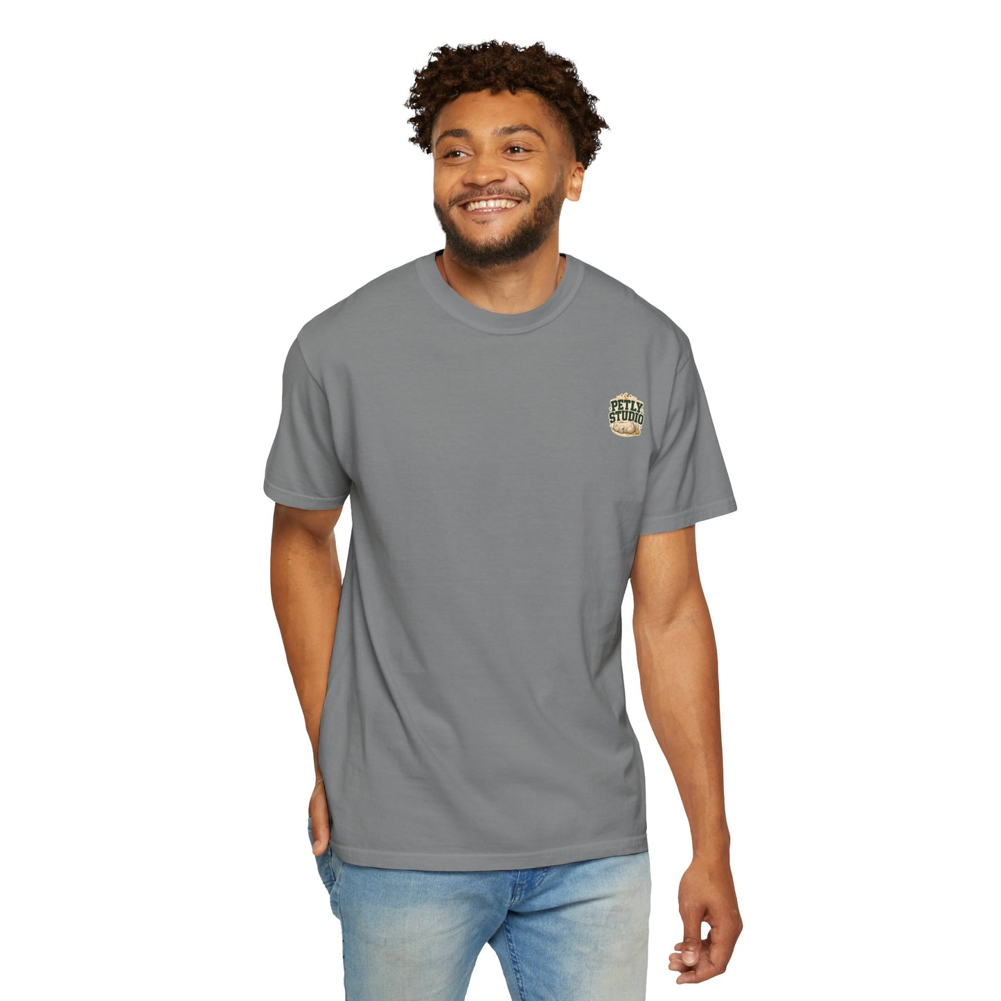 Petly Studio Cat T-Shirt — Retro Logo Tee with Cute Sleeping Cat