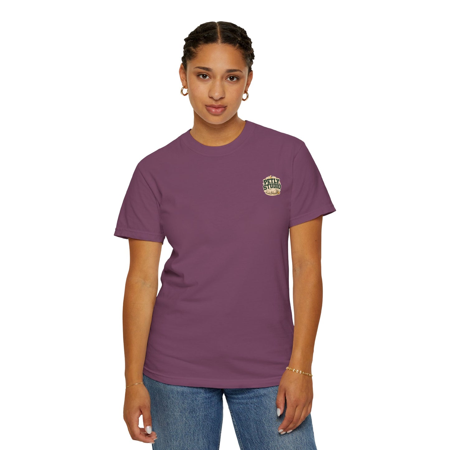 Petly Studio Cat T-Shirt — Retro Logo Tee with Cute Sleeping Cat