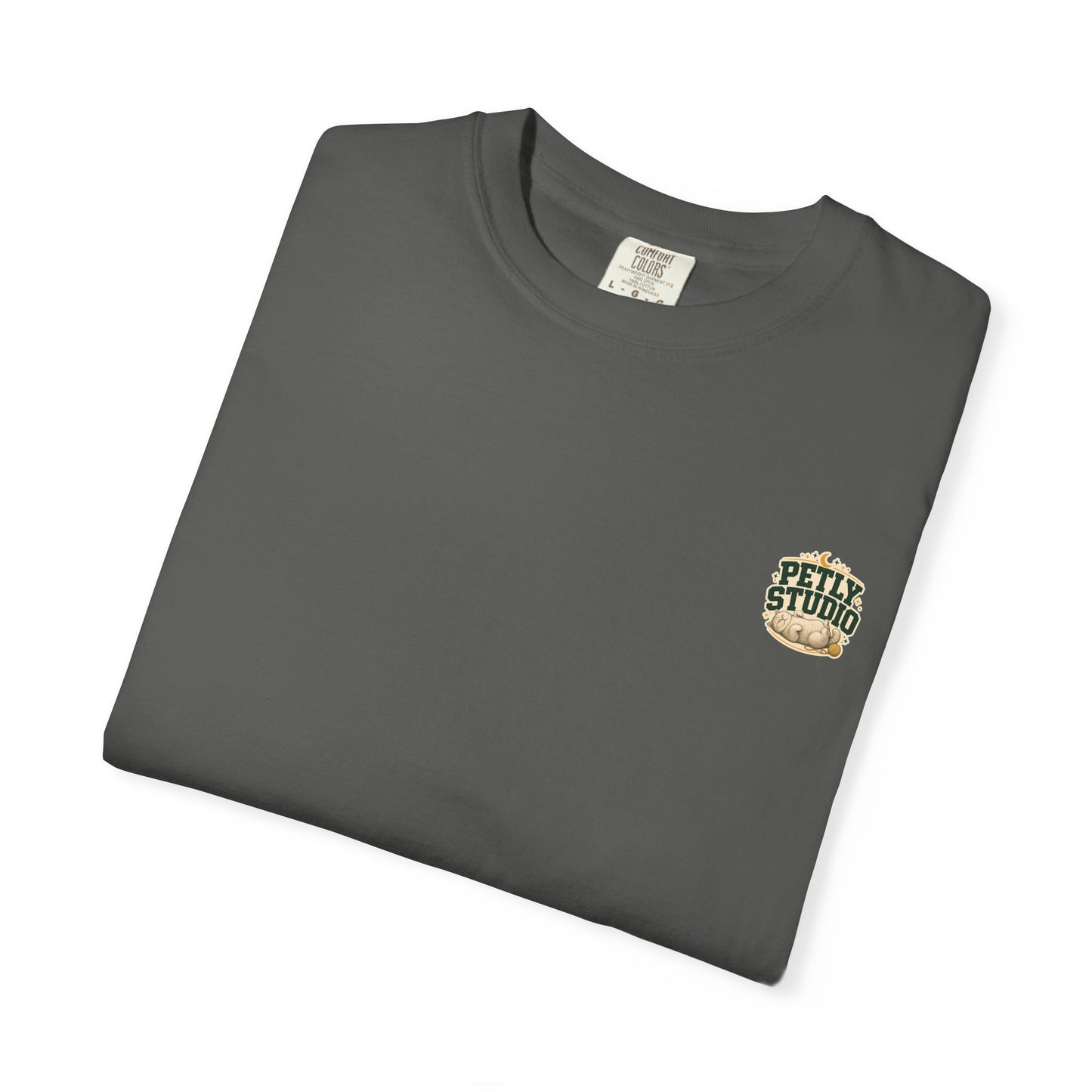 Petly Studio Cat T-Shirt — Retro Logo Tee with Cute Sleeping Cat