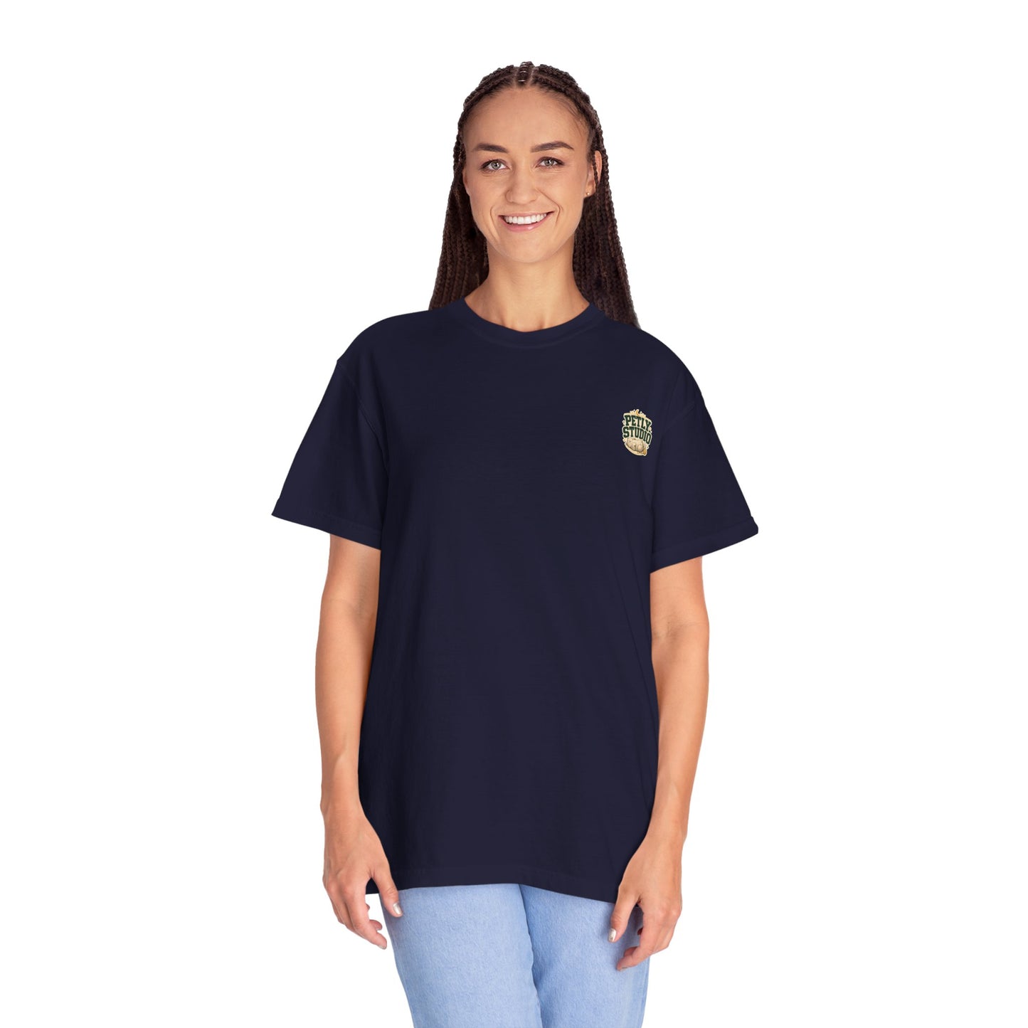 Petly Studio Cat T-Shirt — Retro Logo Tee with Cute Sleeping Cat