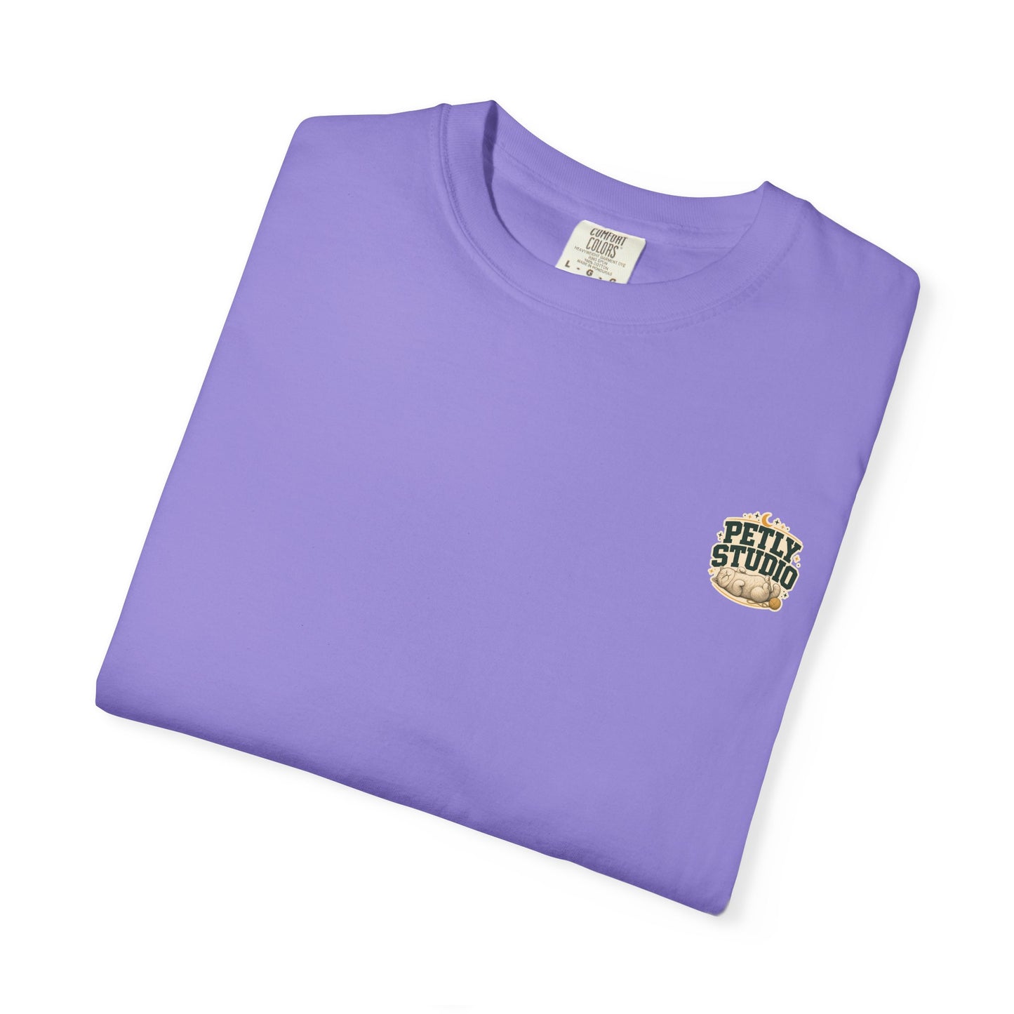 Petly Studio Cat T-Shirt — Retro Logo Tee with Cute Sleeping Cat