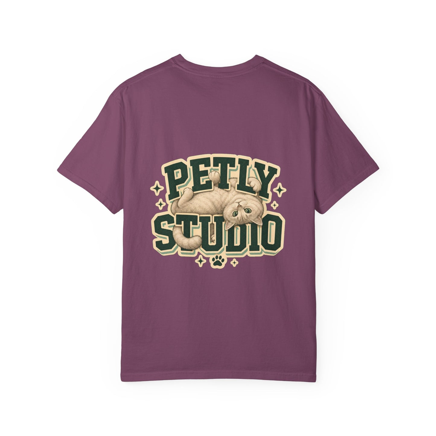 Petly Studio Cat T-Shirt — Retro Logo Tee with Cute Sleeping Cat