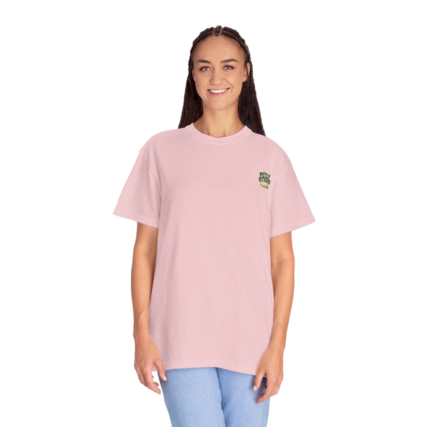 Petly Studio Cat T-Shirt — Retro Logo Tee with Cute Sleeping Cat