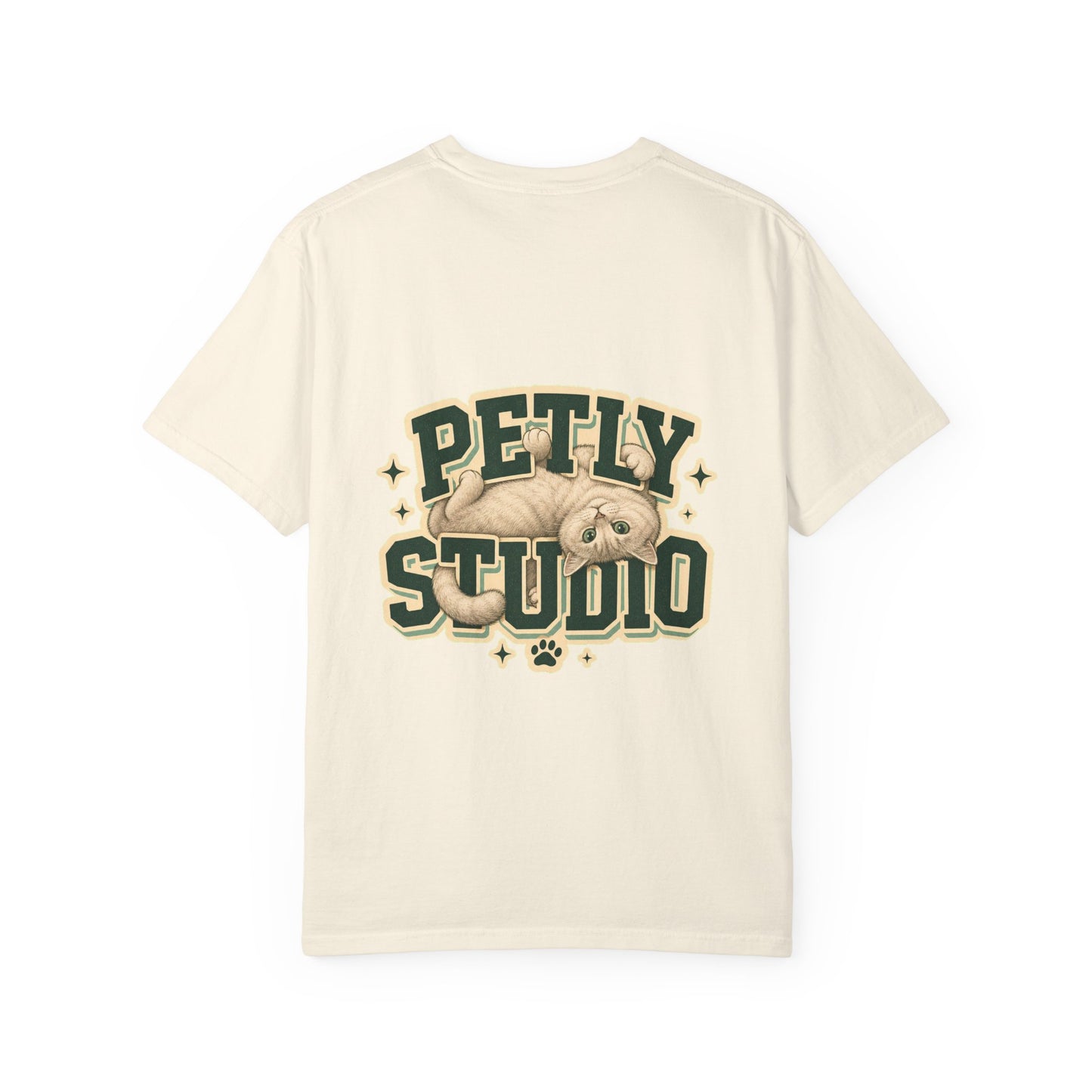 Petly Studio Cat T-Shirt — Retro Logo Tee with Cute Sleeping Cat