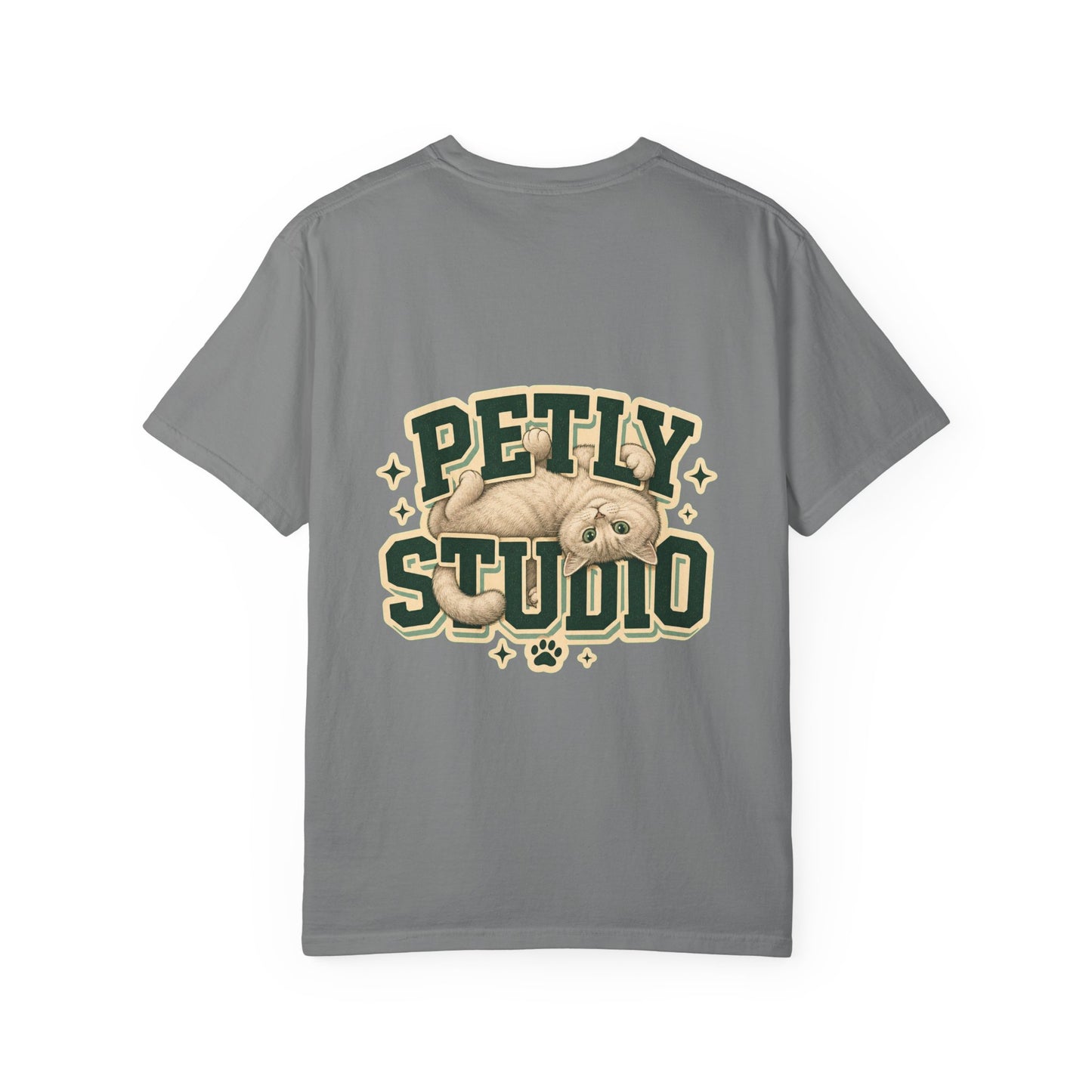 Petly Studio Cat T-Shirt — Retro Logo Tee with Cute Sleeping Cat