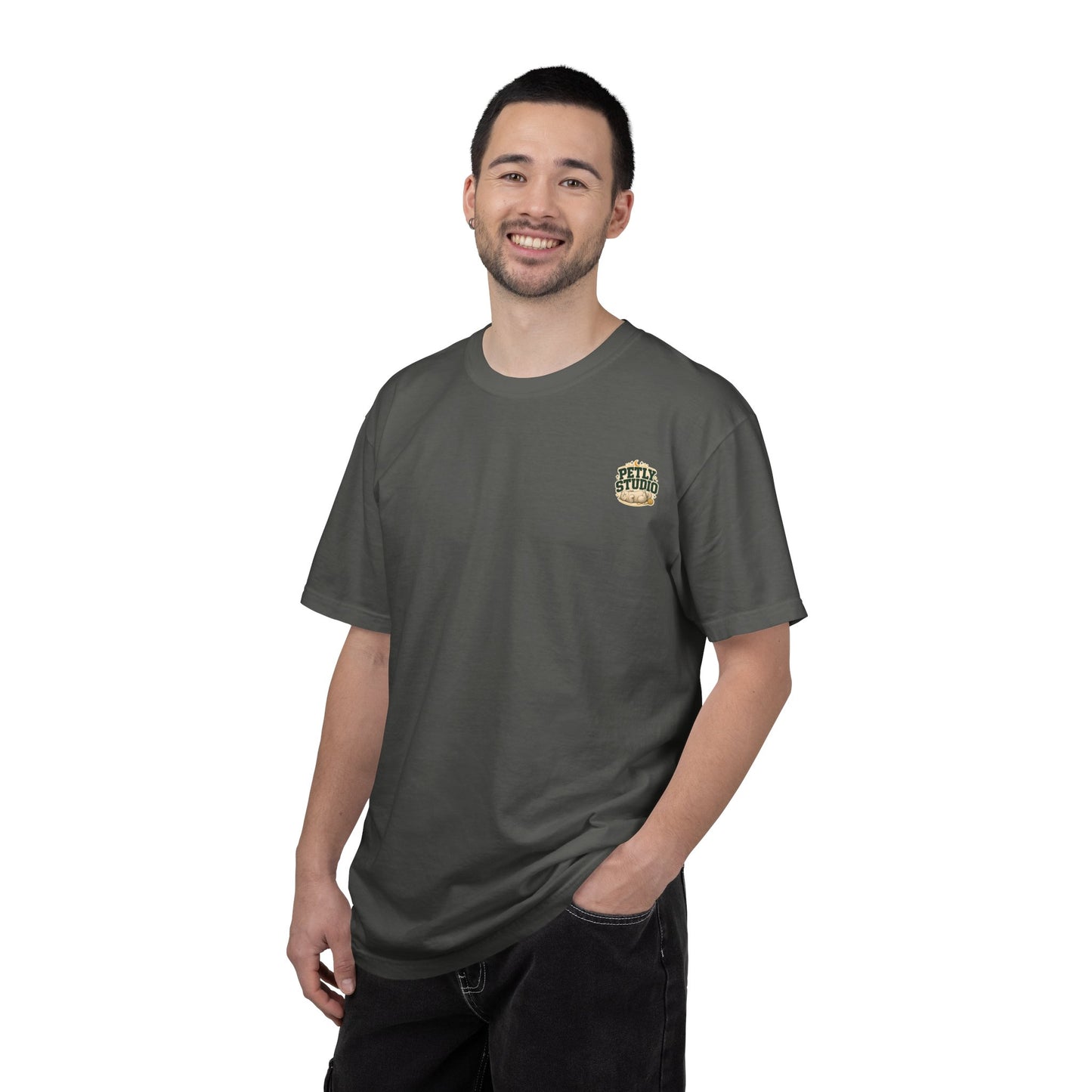 Petly Studio Cat T-Shirt — Retro Logo Tee with Cute Sleeping Cat