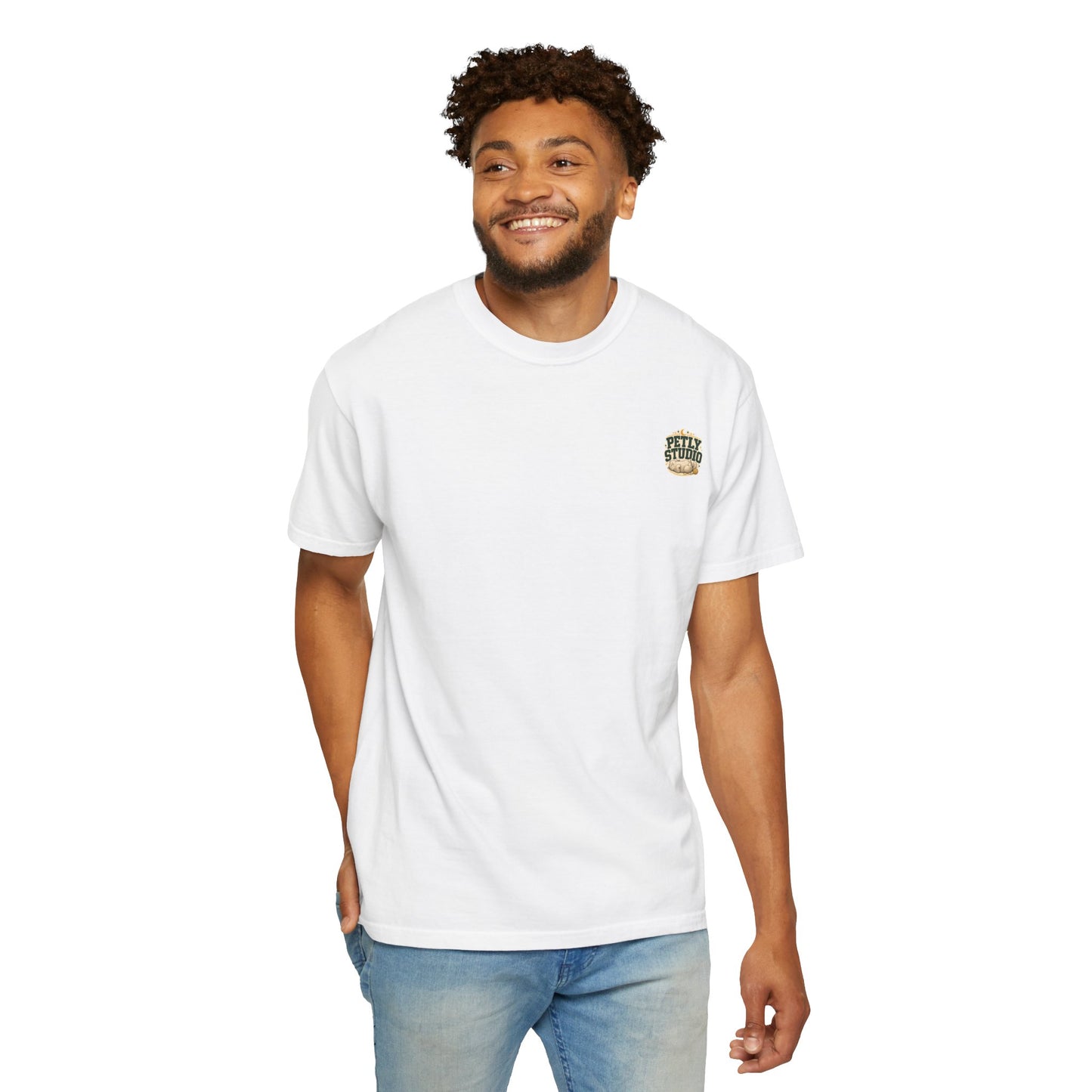Petly Studio Cat T-Shirt — Retro Logo Tee with Cute Sleeping Cat