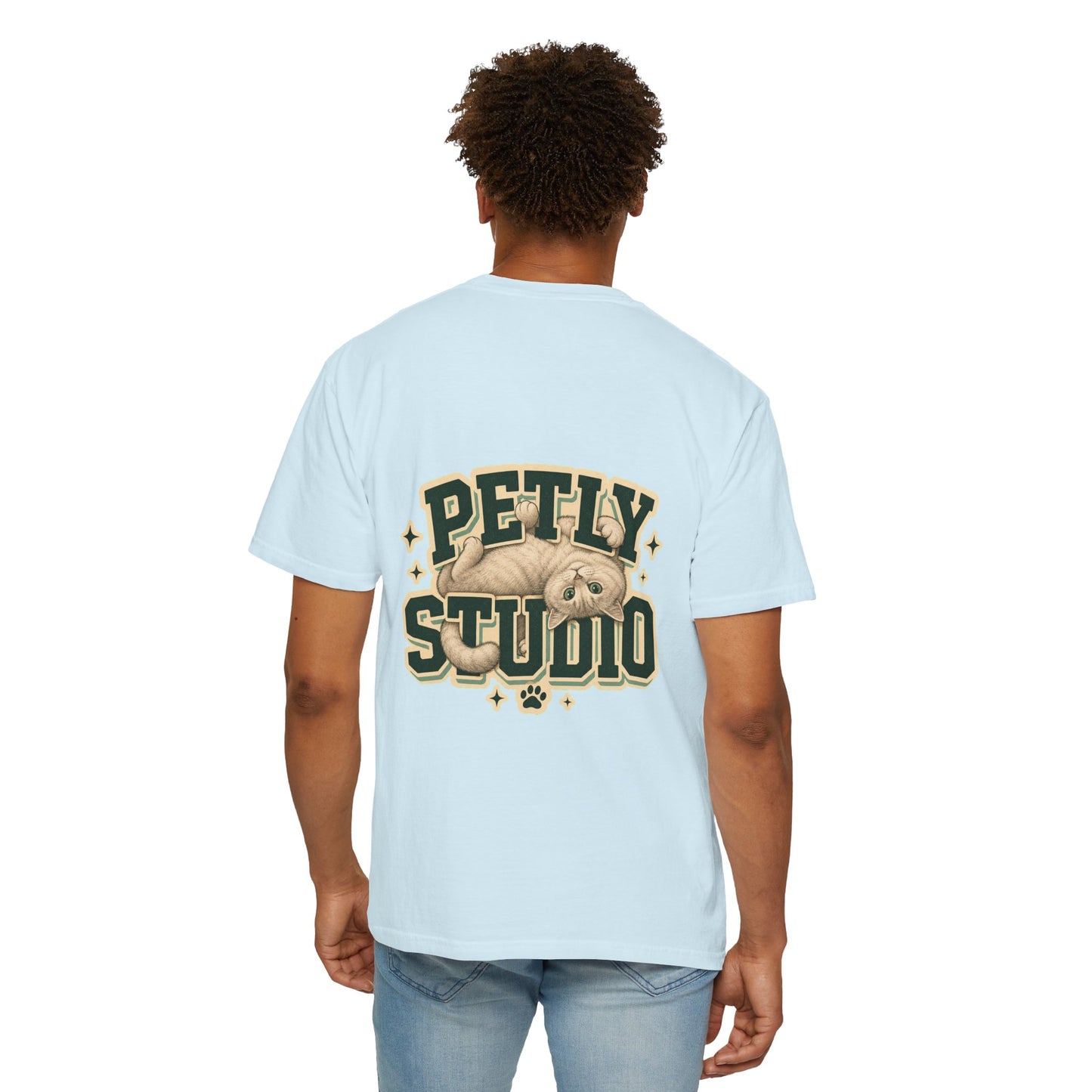 Petly Studio Cat T-Shirt — Retro Logo Tee with Cute Sleeping Cat
