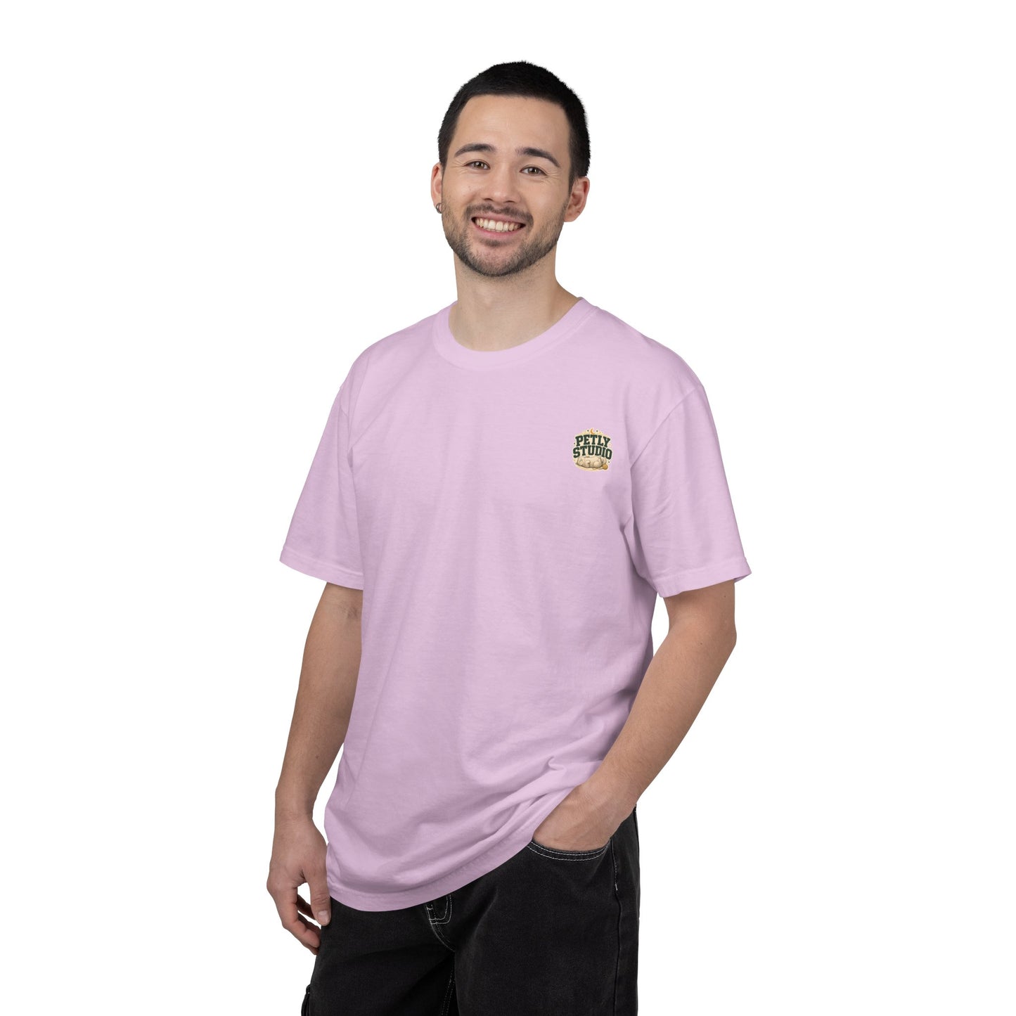 Petly Studio Cat T-Shirt — Retro Logo Tee with Cute Sleeping Cat