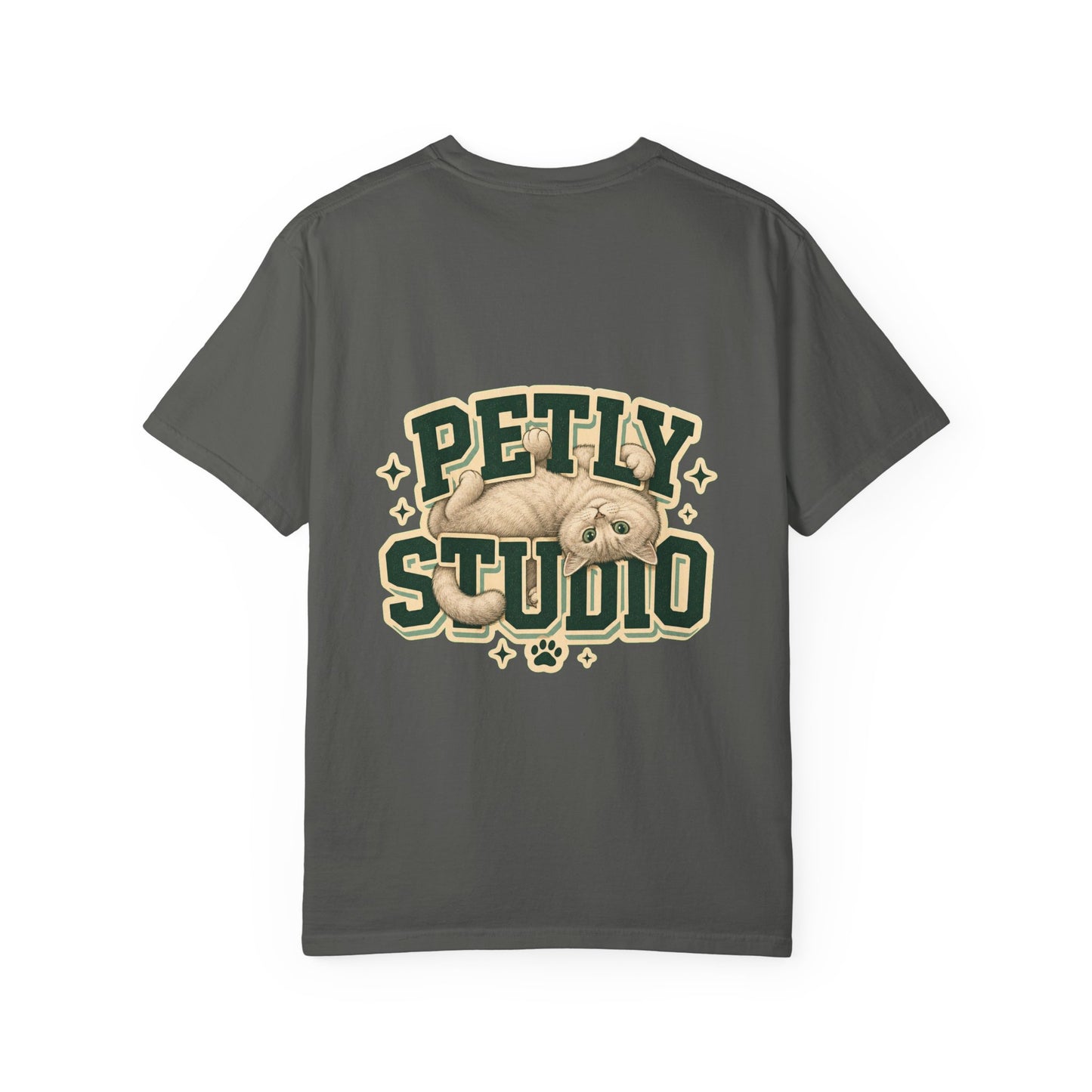 Petly Studio Cat T-Shirt — Retro Logo Tee with Cute Sleeping Cat