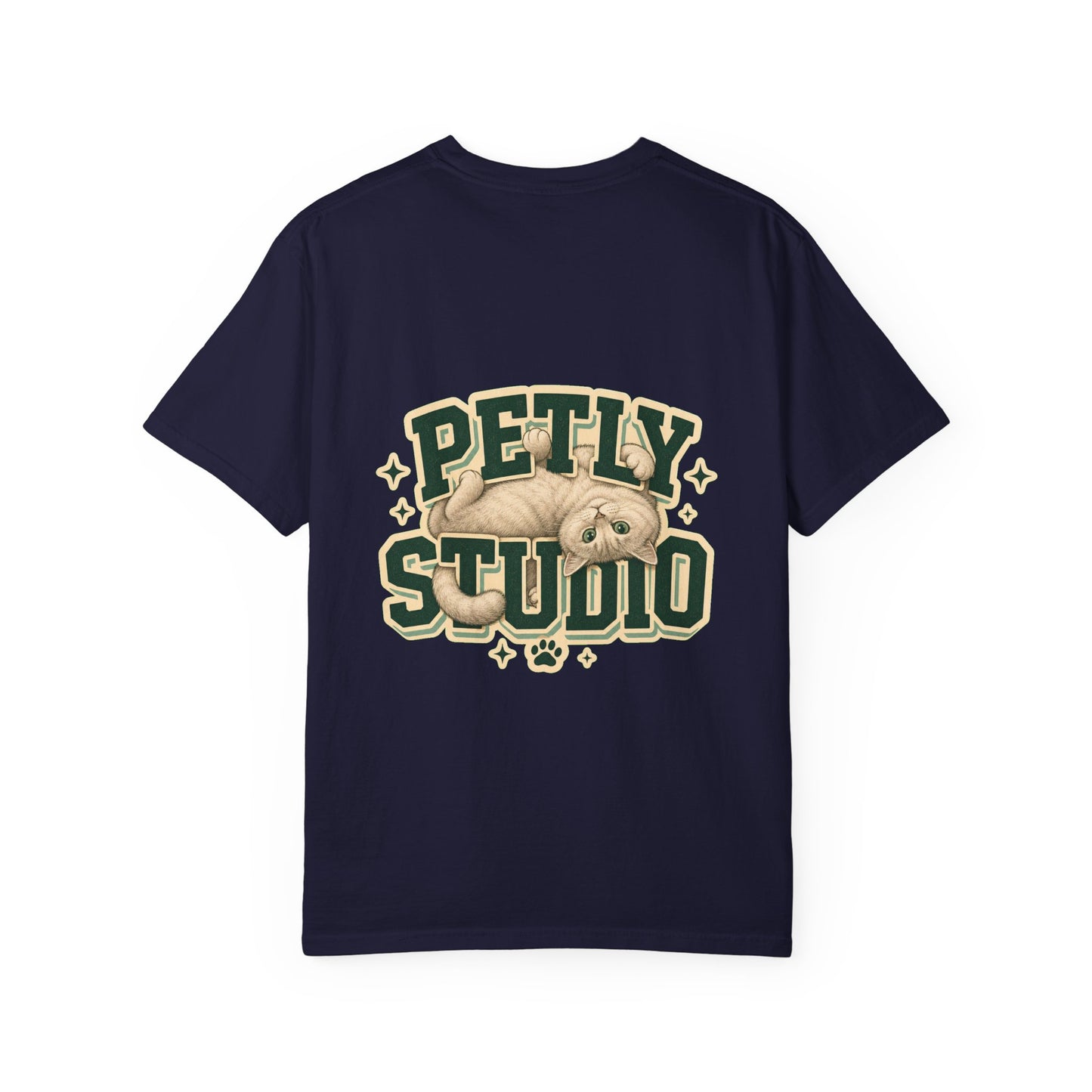 Petly Studio Cat T-Shirt — Retro Logo Tee with Cute Sleeping Cat