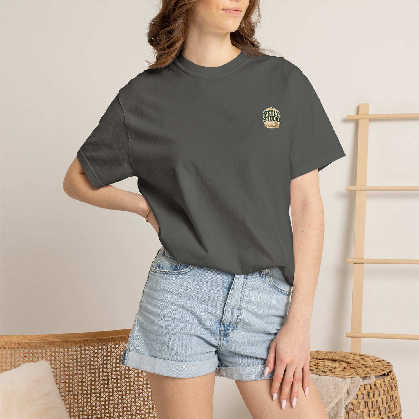 Petly Studio Cat T-Shirt — Retro Logo Tee with Cute Sleeping Cat
