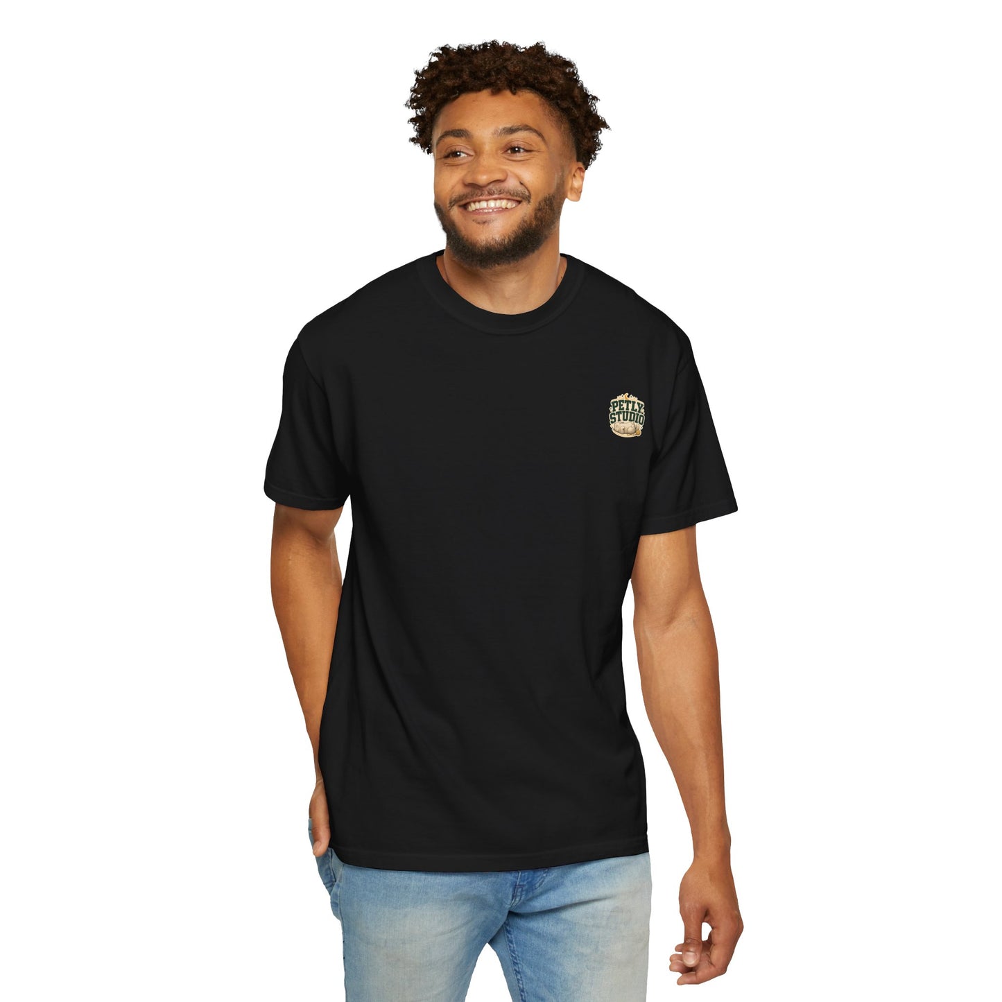 Petly Studio Cat T-Shirt — Retro Logo Tee with Cute Sleeping Cat