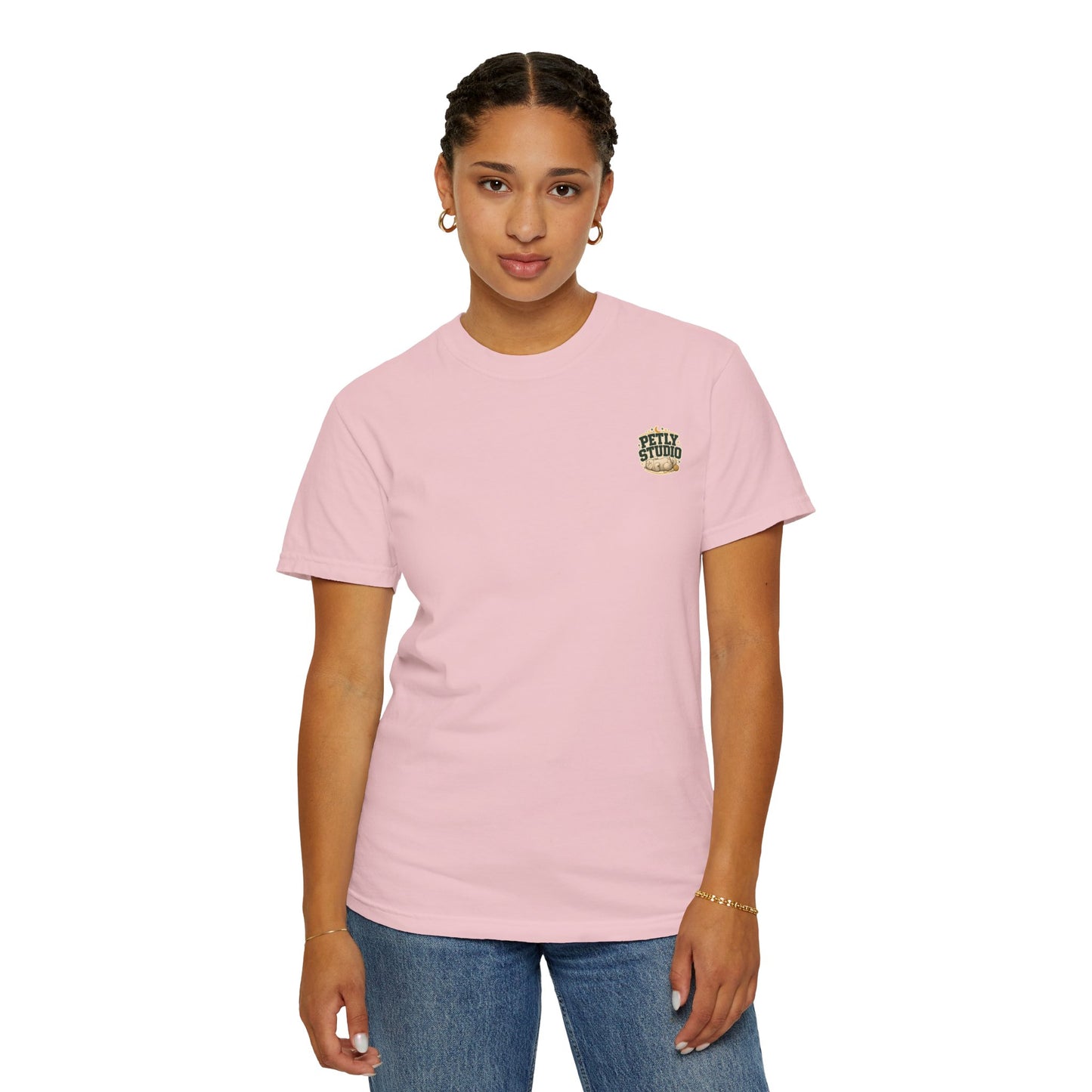Petly Studio Cat T-Shirt — Retro Logo Tee with Cute Sleeping Cat