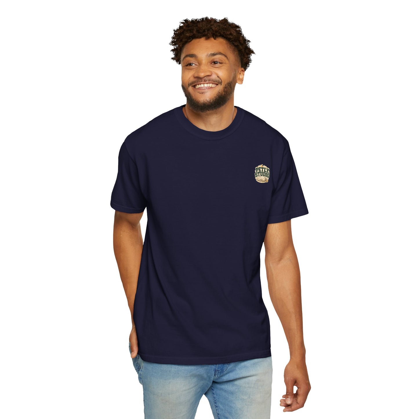Petly Studio Cat T-Shirt — Retro Logo Tee with Cute Sleeping Cat