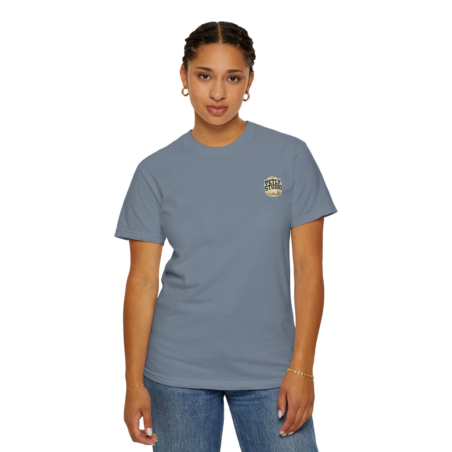 Petly Studio Cat T-Shirt — Retro Logo Tee with Cute Sleeping Cat
