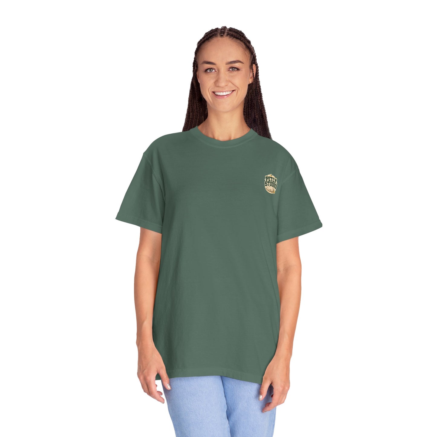 Petly Studio Cat T-Shirt — Retro Logo Tee with Cute Sleeping Cat