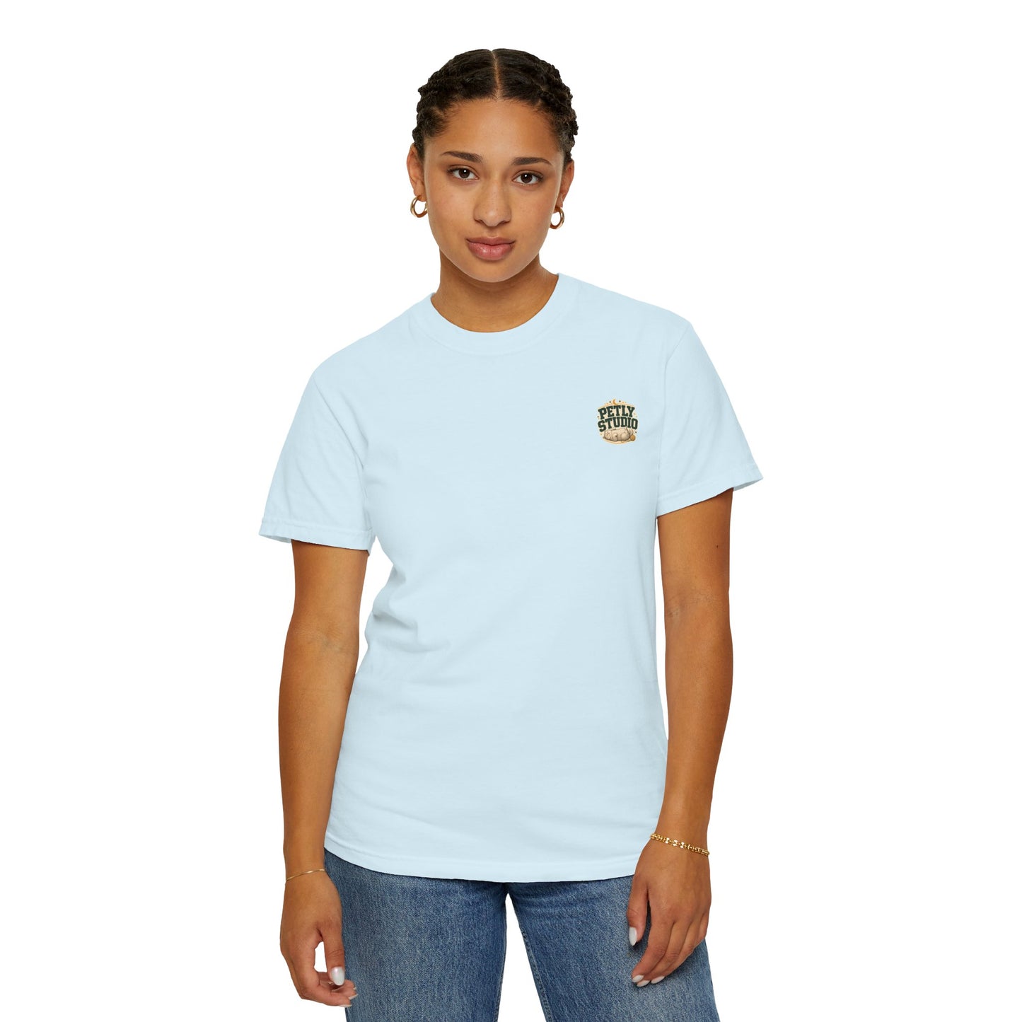 Petly Studio Cat T-Shirt — Retro Logo Tee with Cute Sleeping Cat