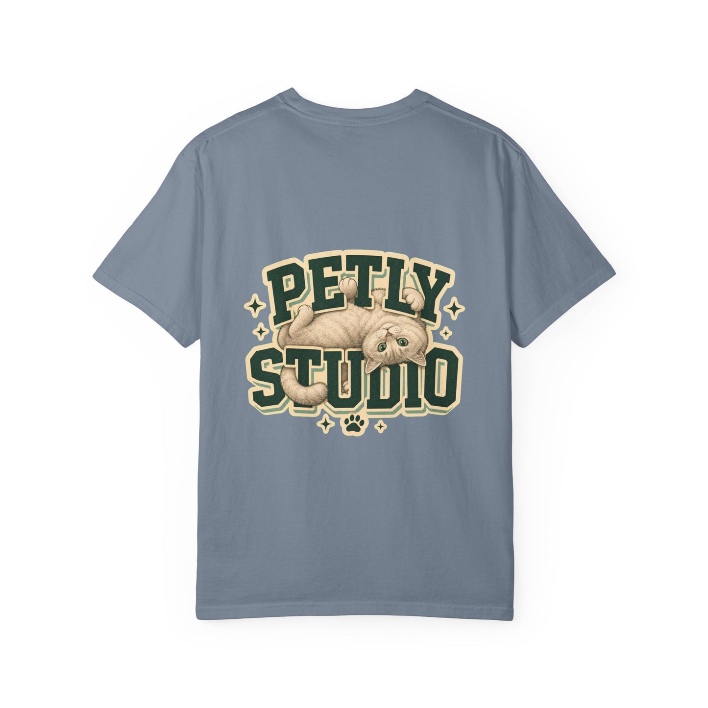 Petly Studio Cat T-Shirt — Retro Logo Tee with Cute Sleeping Cat
