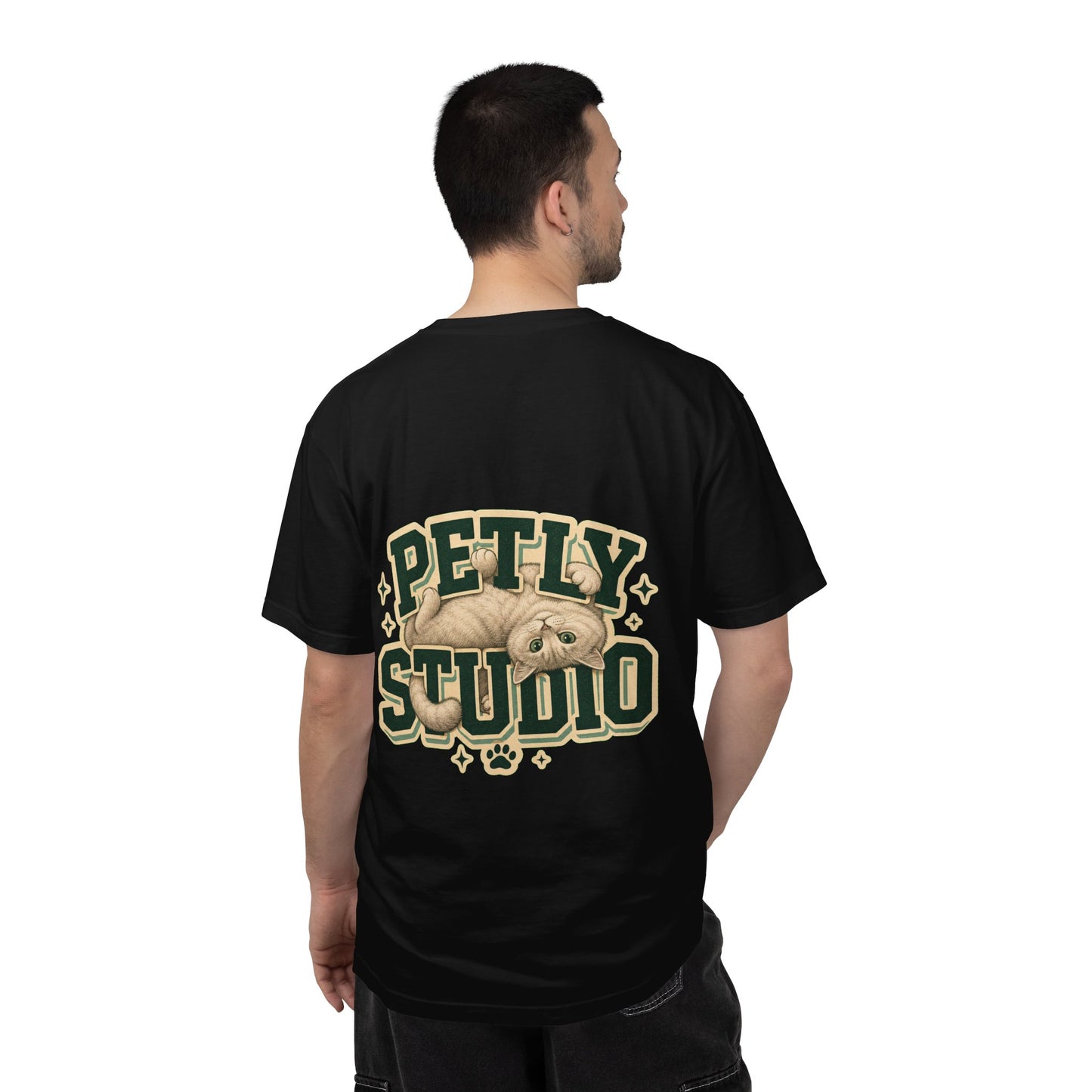 Petly Studio Cat T-Shirt — Retro Logo Tee with Cute Sleeping Cat