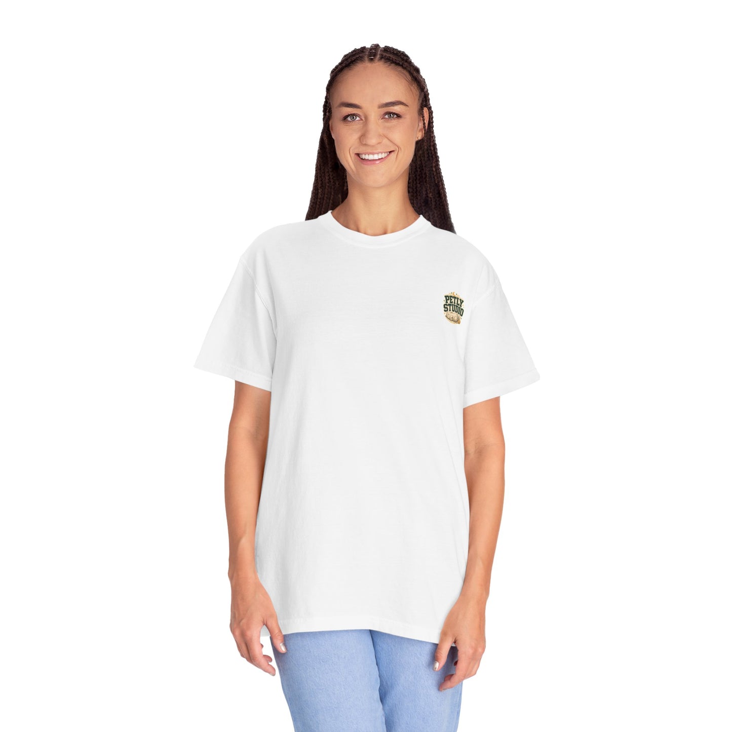 Petly Studio Cat T-Shirt — Retro Logo Tee with Cute Sleeping Cat
