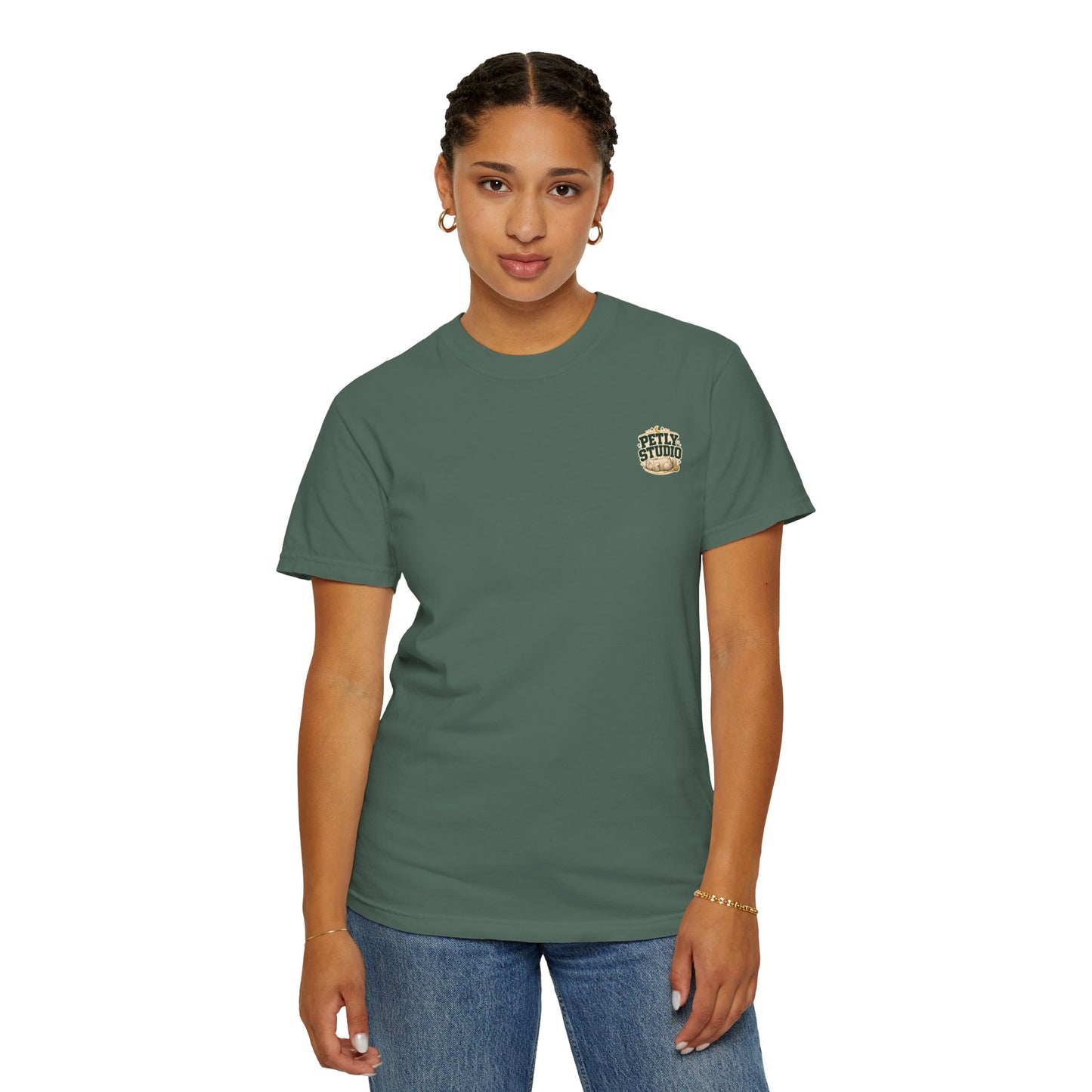 Petly Studio Cat T-Shirt — Retro Logo Tee with Cute Sleeping Cat