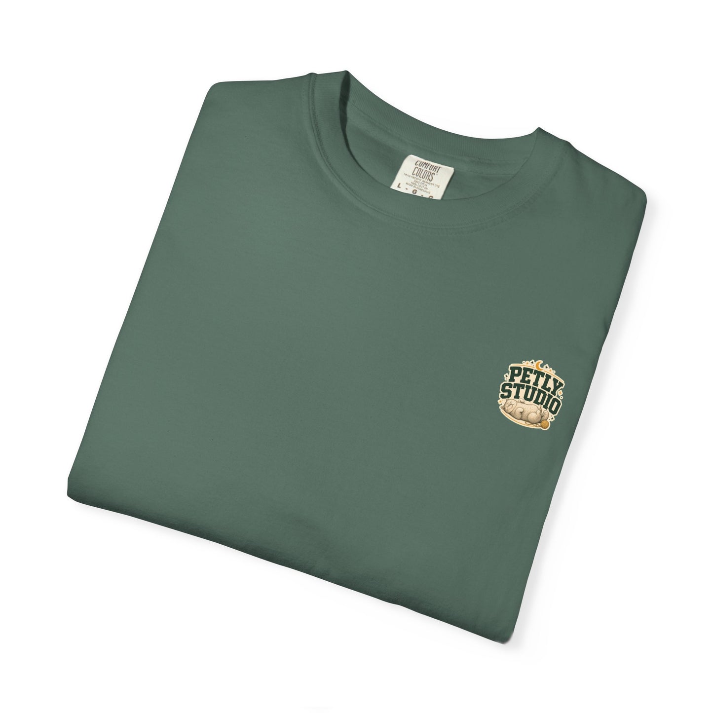 Petly Studio Cat T-Shirt — Retro Logo Tee with Cute Sleeping Cat