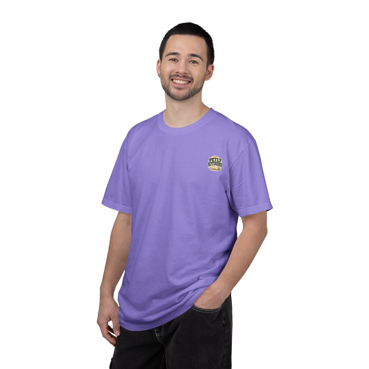 Petly Studio Cat T-Shirt — Retro Logo Tee with Cute Sleeping Cat