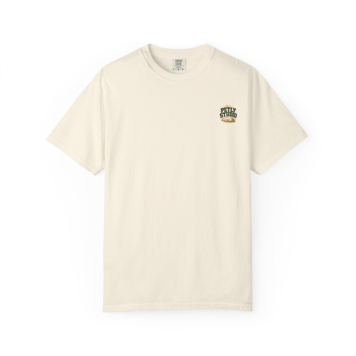 Petly Studio Cat T-Shirt — Retro Logo Tee with Cute Sleeping Cat