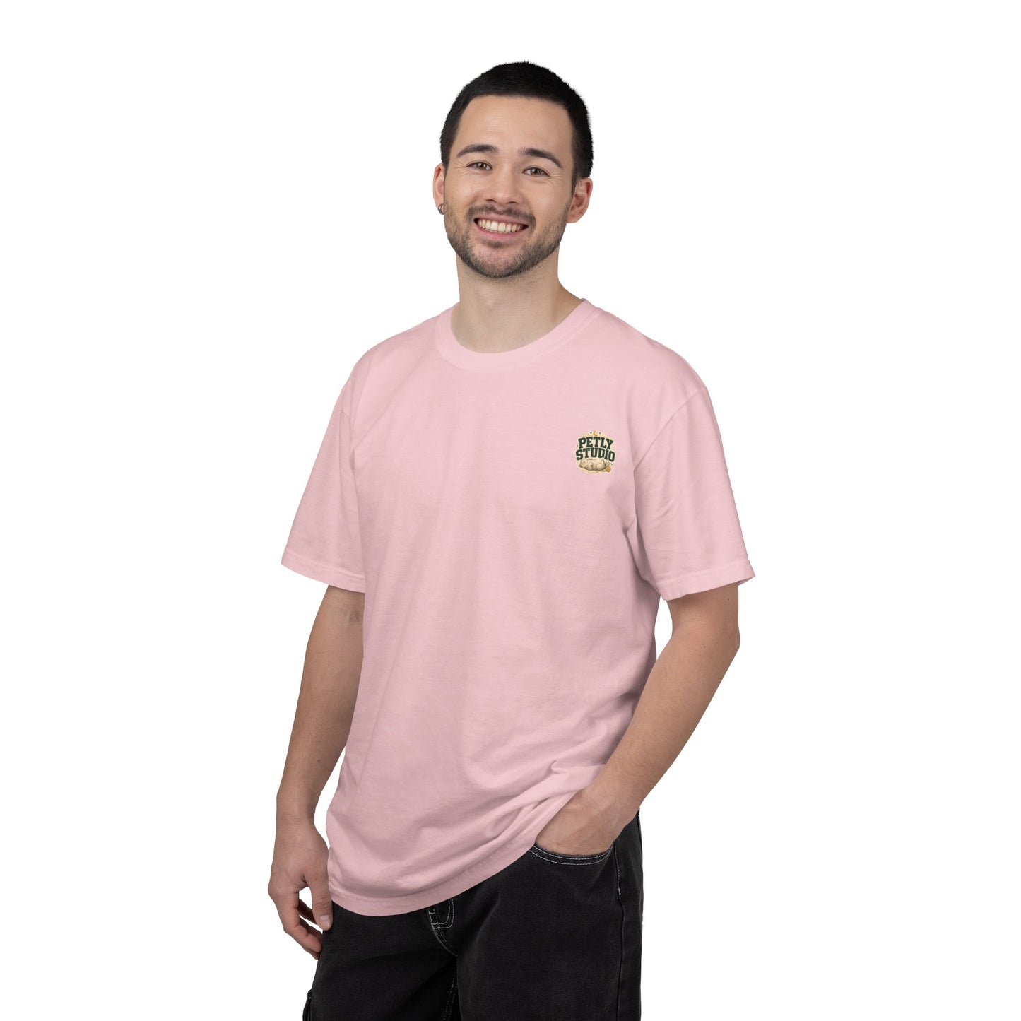 Petly Studio Cat T-Shirt — Retro Logo Tee with Cute Sleeping Cat