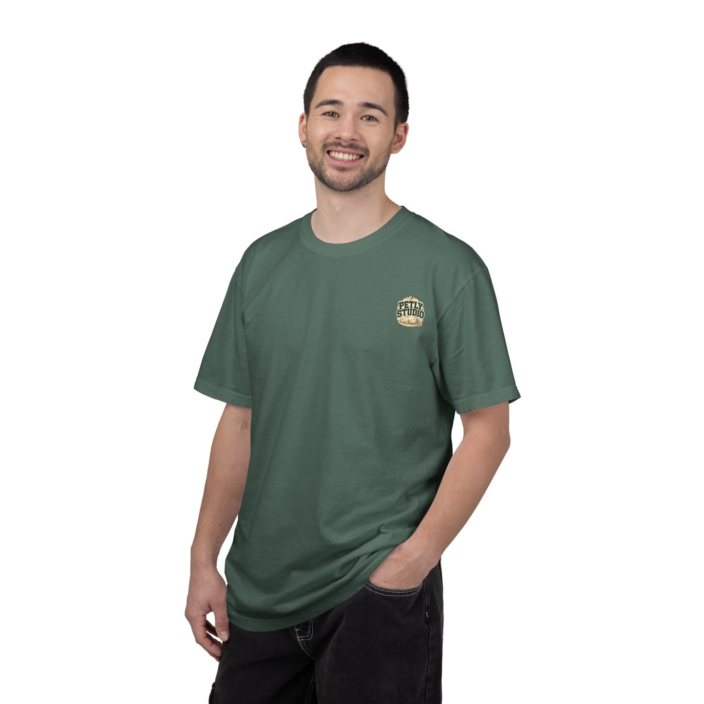 Petly Studio Cat T-Shirt — Retro Logo Tee with Cute Sleeping Cat