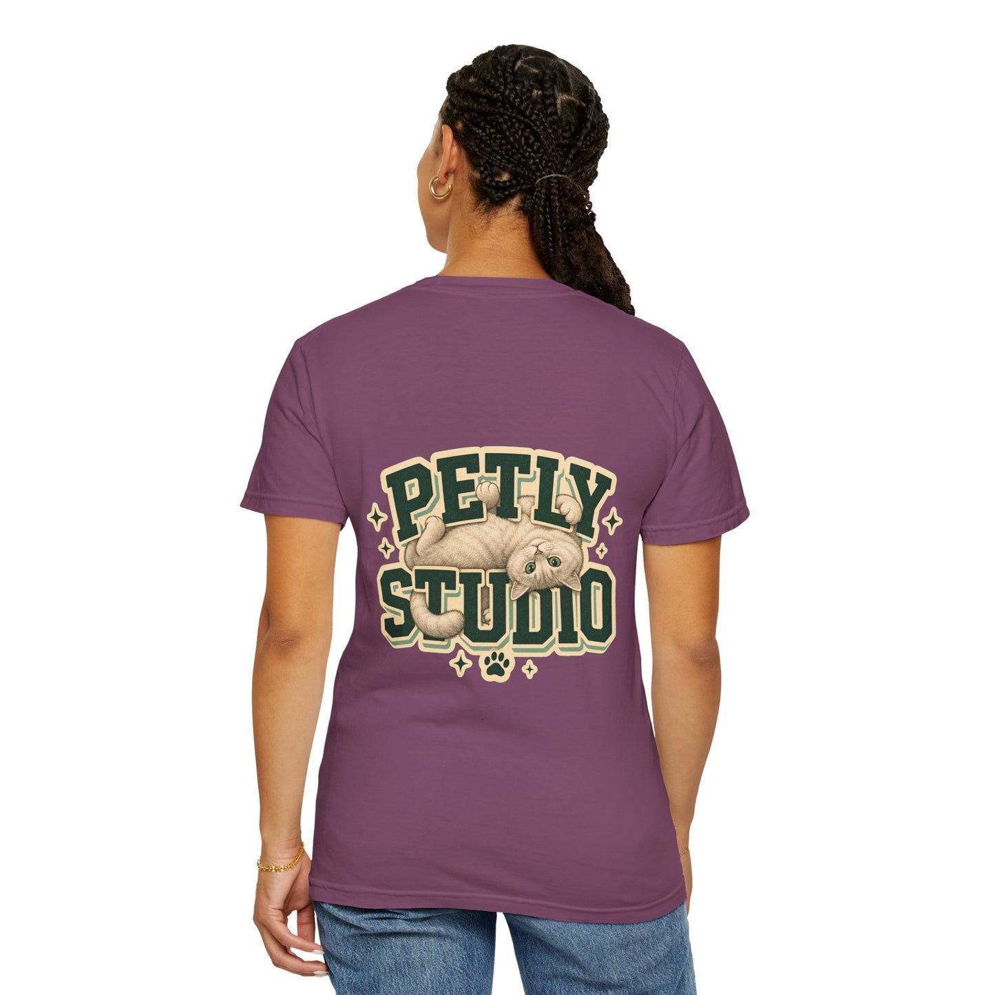Petly Studio Cat T-Shirt — Retro Logo Tee with Cute Sleeping Cat