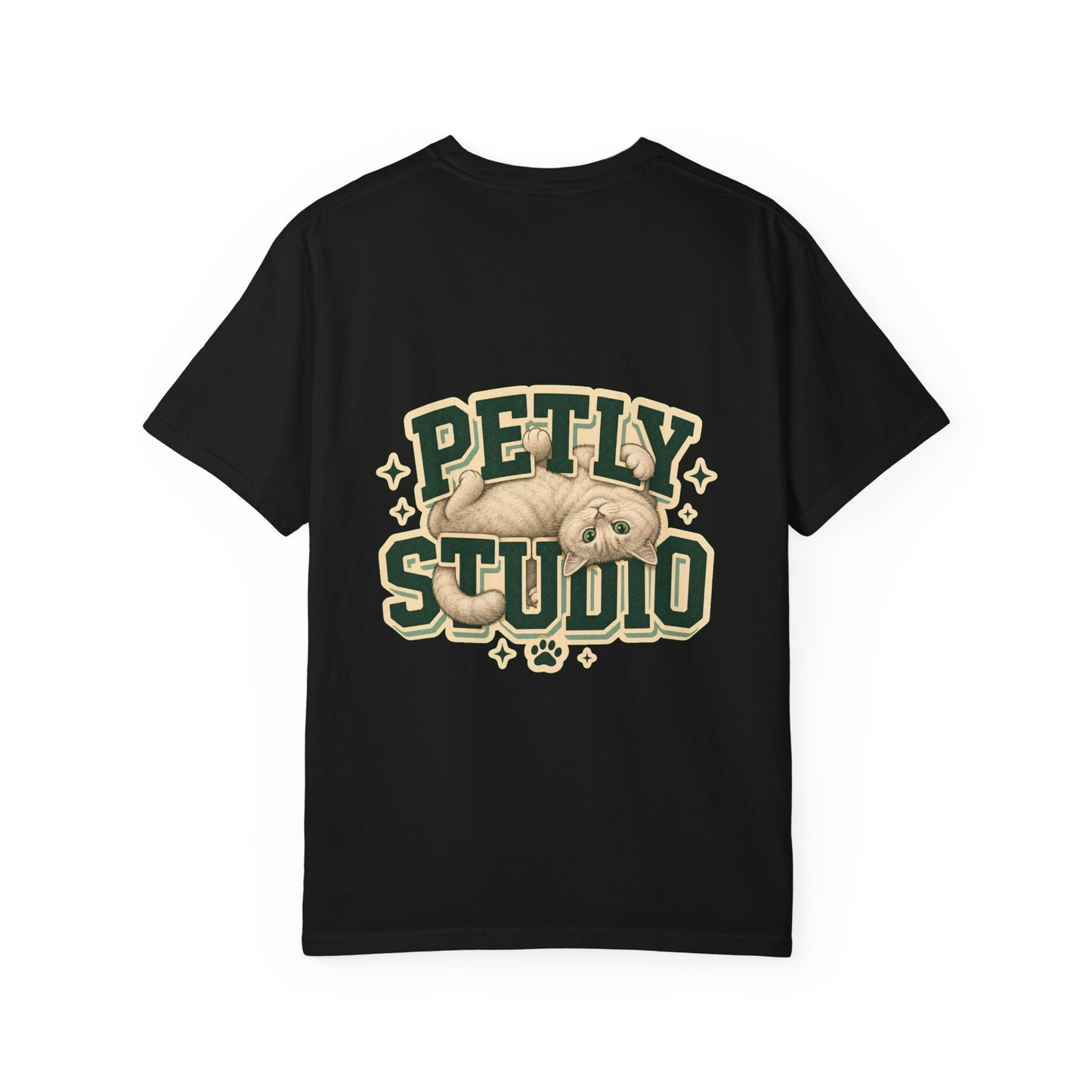 Petly Studio Cat T-Shirt — Retro Logo Tee with Cute Sleeping Cat