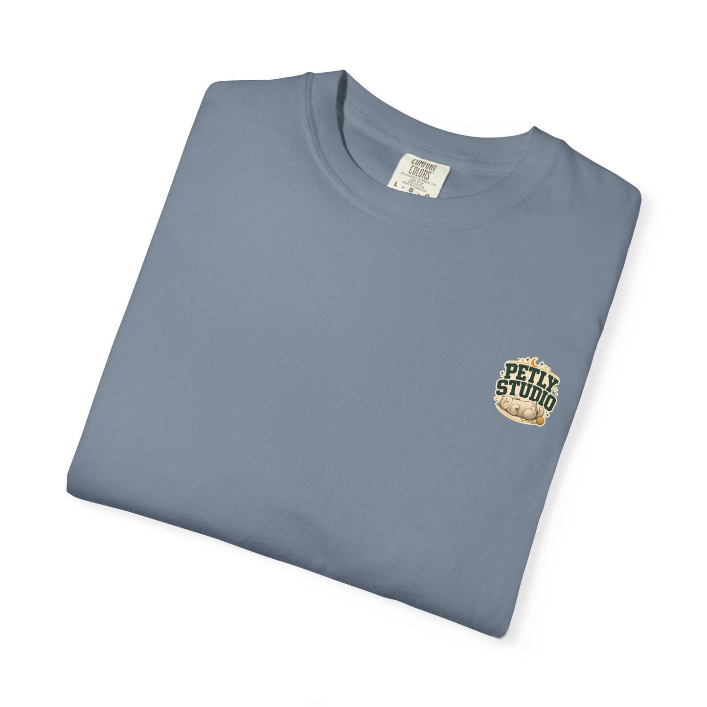 Petly Studio Cat T-Shirt — Retro Logo Tee with Cute Sleeping Cat