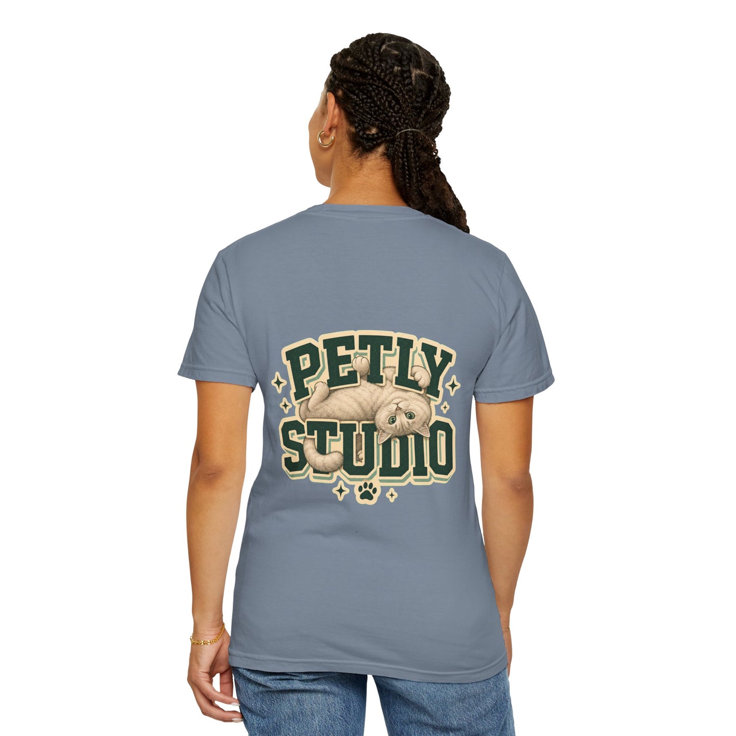 Petly Studio Cat T-Shirt — Retro Logo Tee with Cute Sleeping Cat