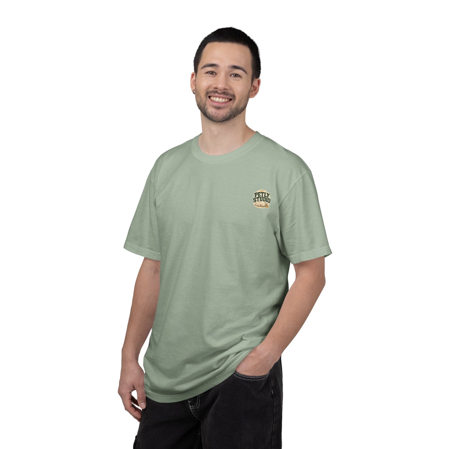 Petly Studio Cat T-Shirt — Retro Logo Tee with Cute Sleeping Cat