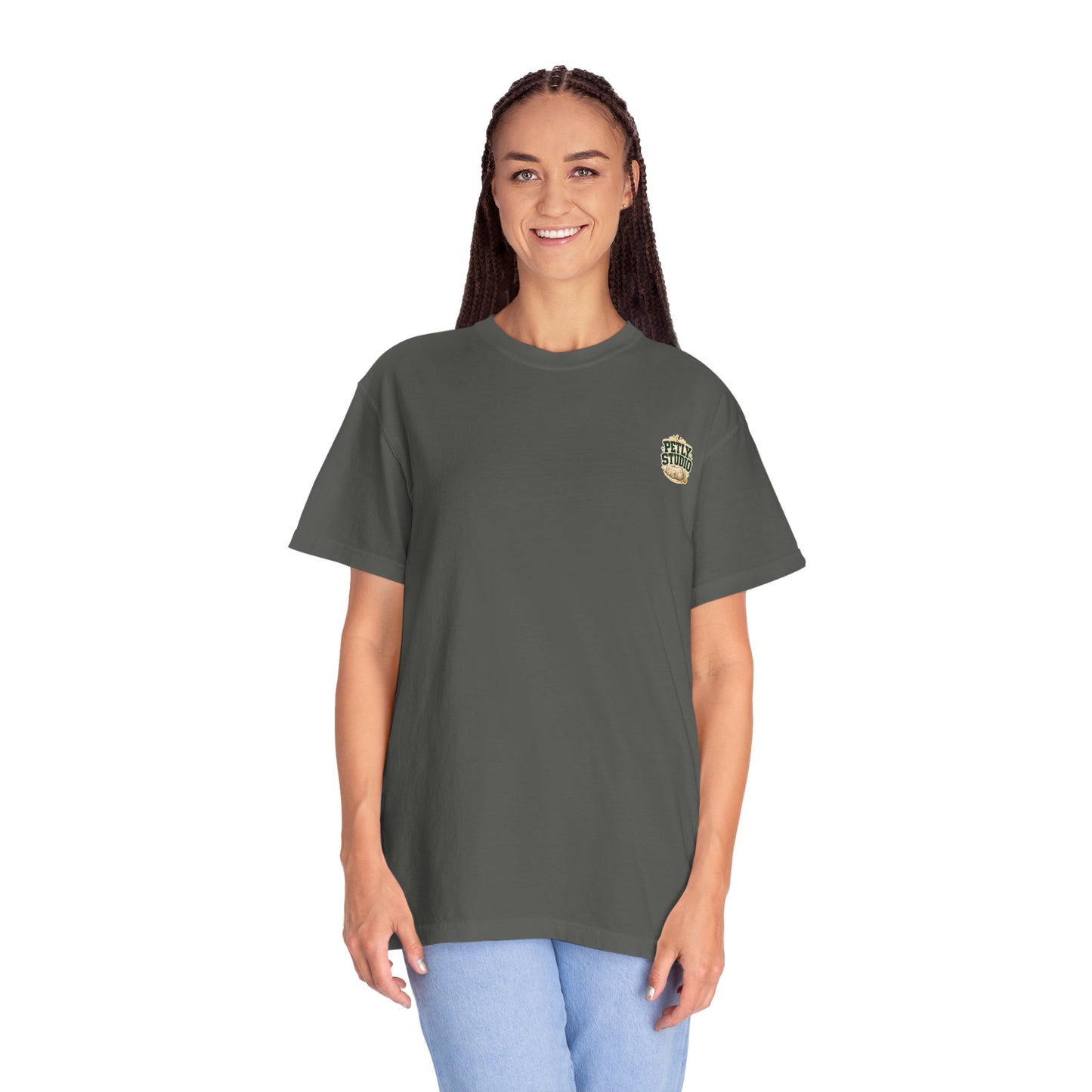 Petly Studio Cat T-Shirt — Retro Logo Tee with Cute Sleeping Cat