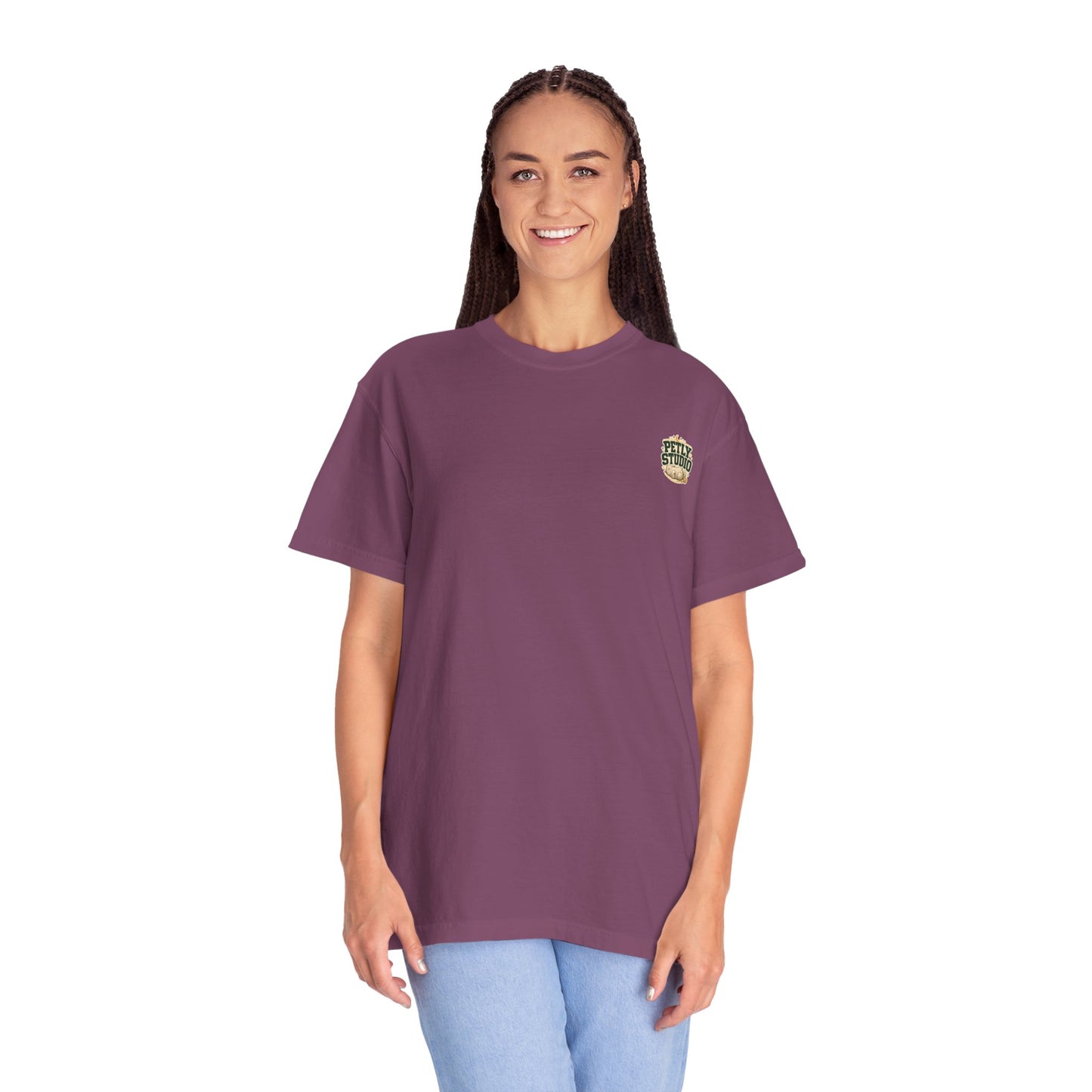 Petly Studio Cat T-Shirt — Retro Logo Tee with Cute Sleeping Cat