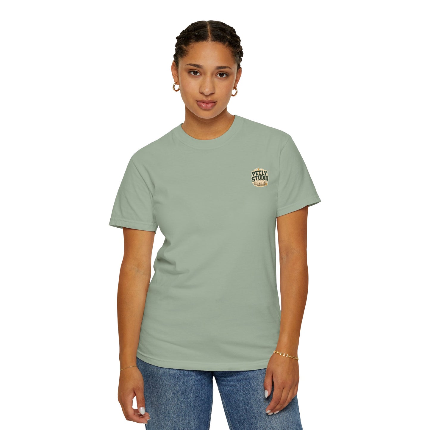 Petly Studio Cat T-Shirt — Retro Logo Tee with Cute Sleeping Cat