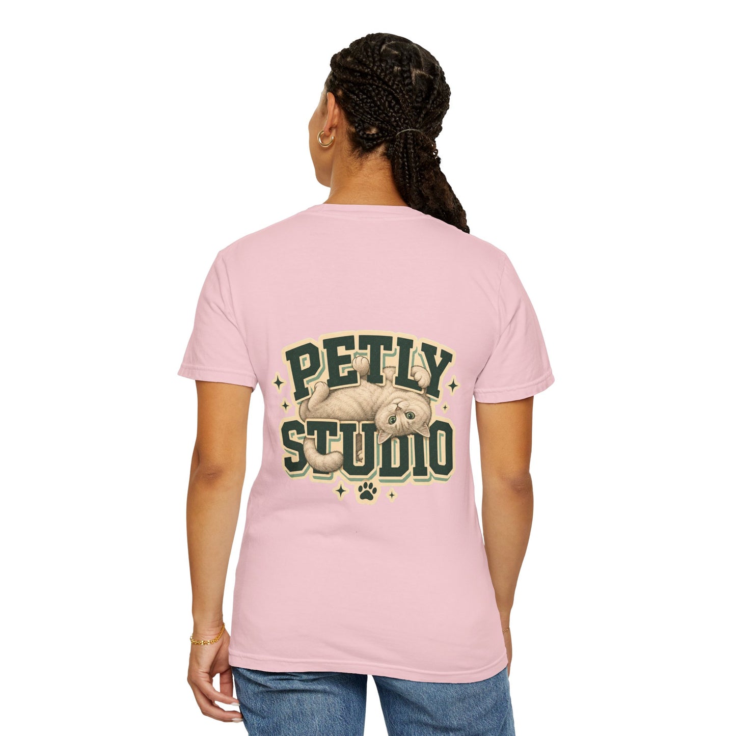 Petly Studio Cat T-Shirt — Retro Logo Tee with Cute Sleeping Cat