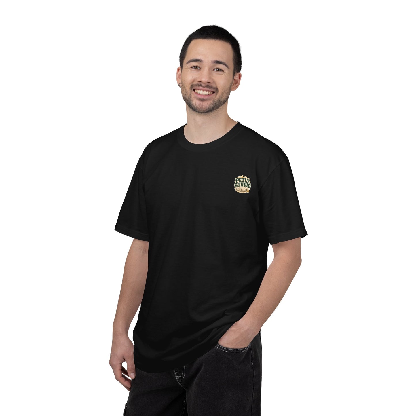 Petly Studio Cat T-Shirt — Retro Logo Tee with Cute Sleeping Cat