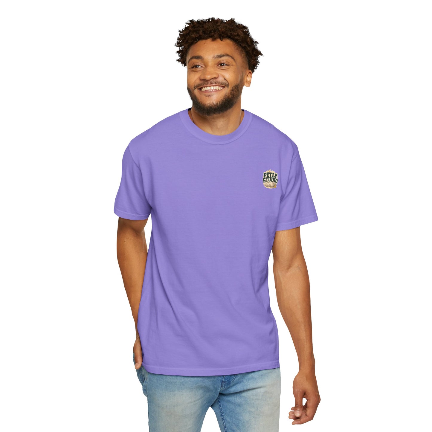 Petly Studio Cat T-Shirt — Retro Logo Tee with Cute Sleeping Cat