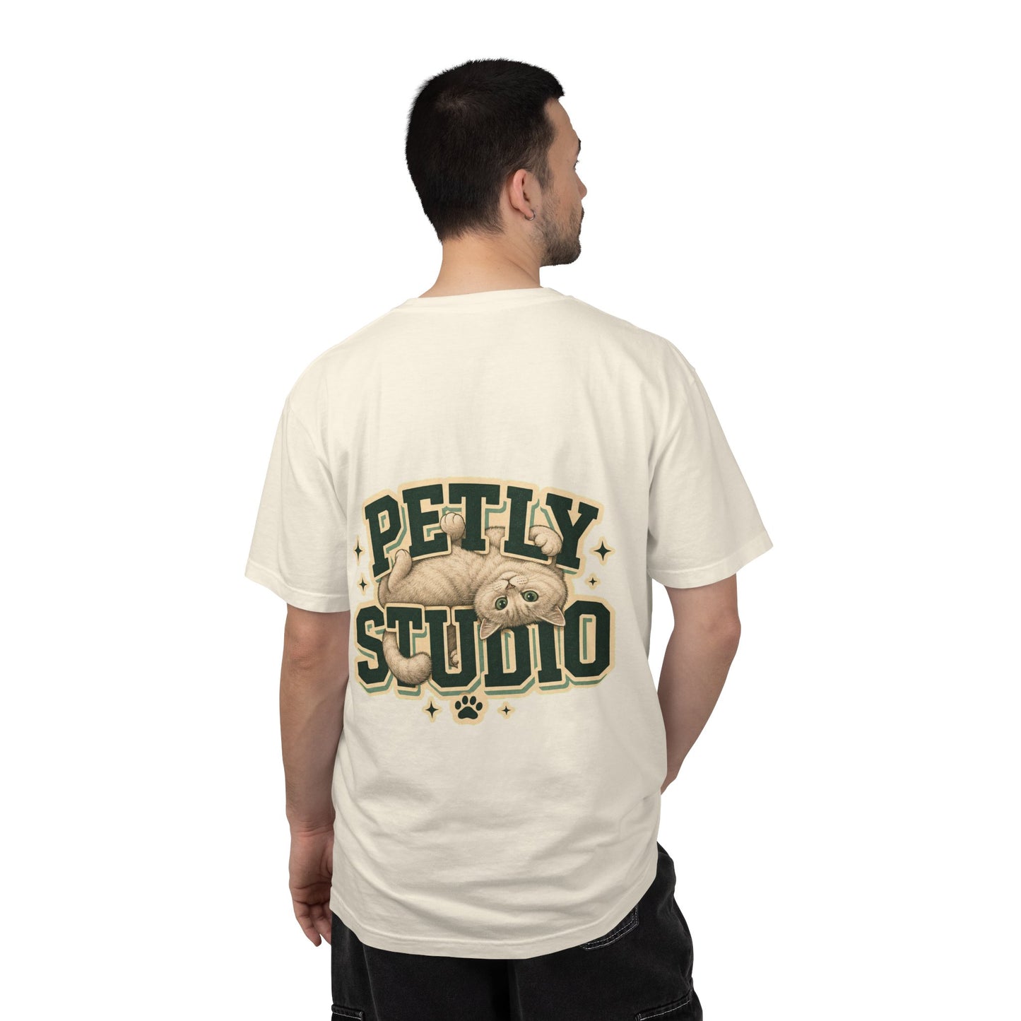 Petly Studio Cat T-Shirt — Retro Logo Tee with Cute Sleeping Cat