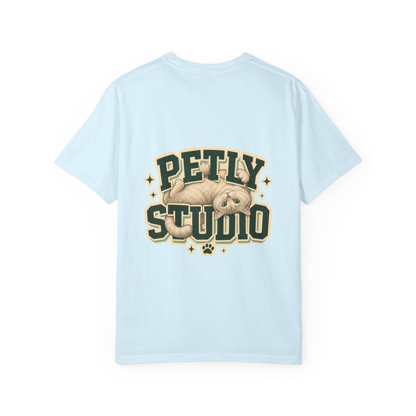 Petly Studio Cat T-Shirt — Retro Logo Tee with Cute Sleeping Cat