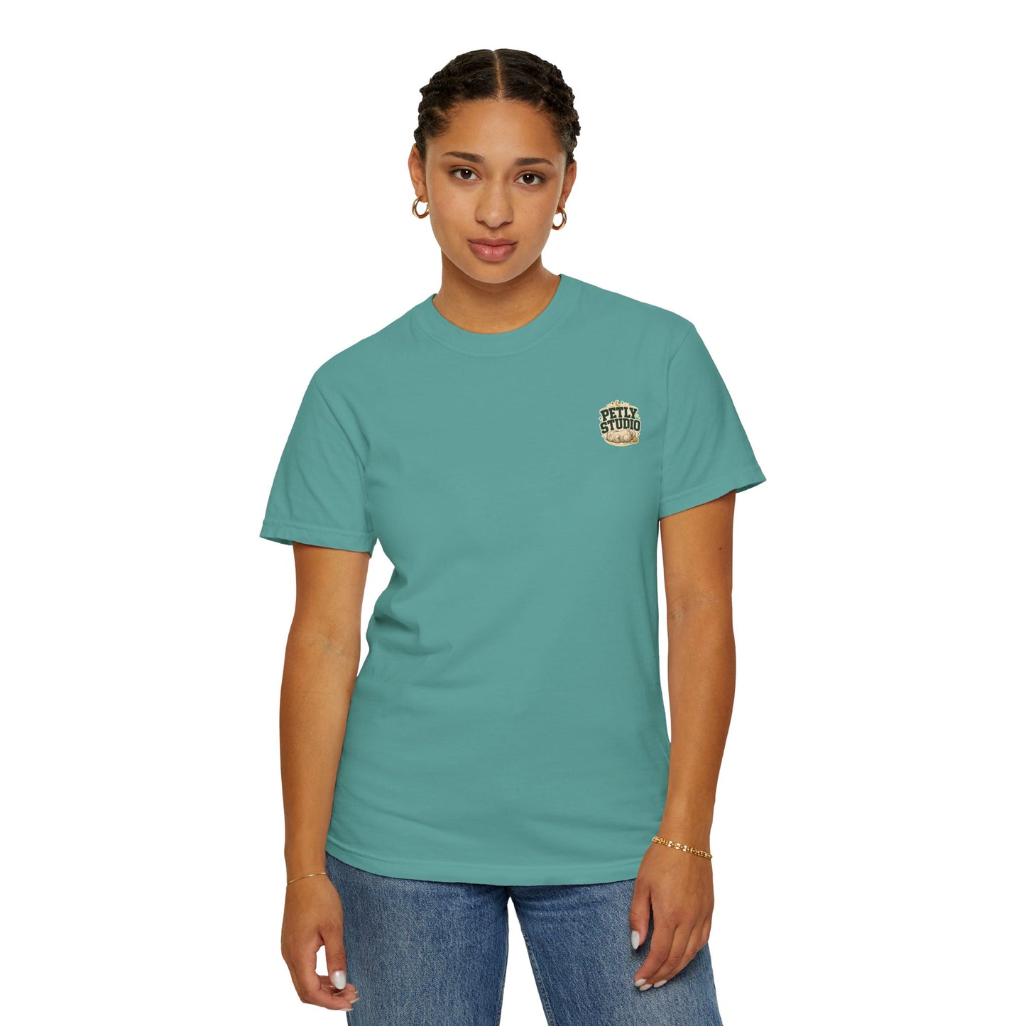 Petly Studio Cat T-Shirt — Retro Logo Tee with Cute Sleeping Cat