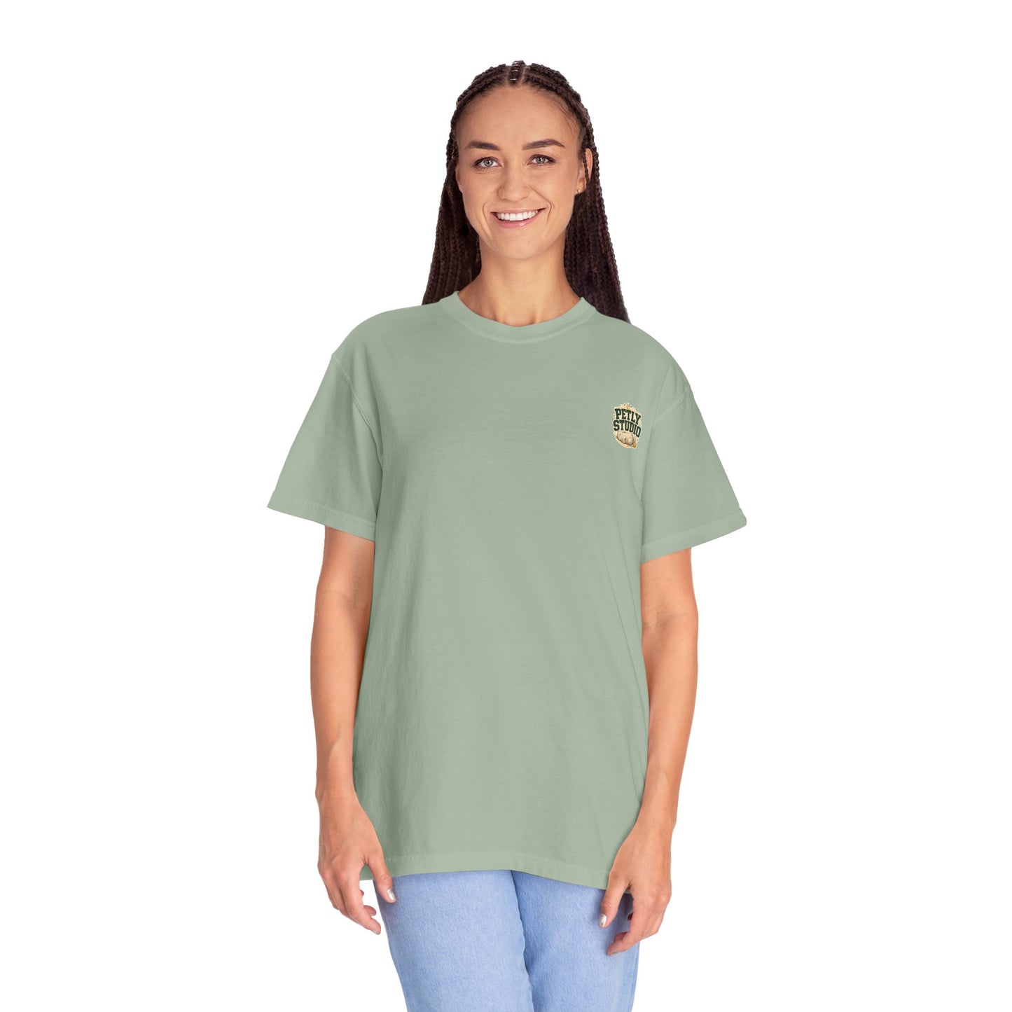 Petly Studio Cat T-Shirt — Retro Logo Tee with Cute Sleeping Cat