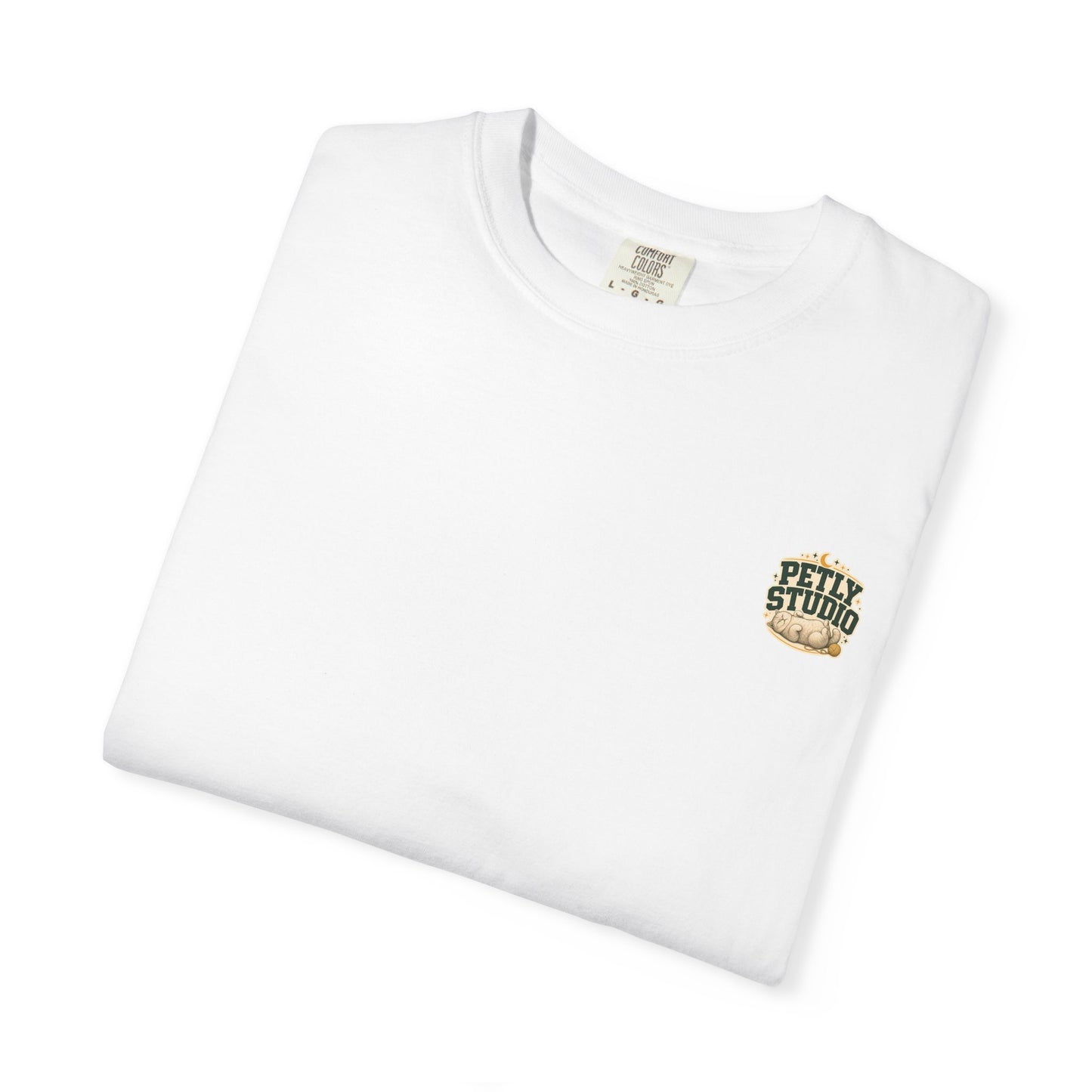 Petly Studio Cat T-Shirt — Retro Logo Tee with Cute Sleeping Cat